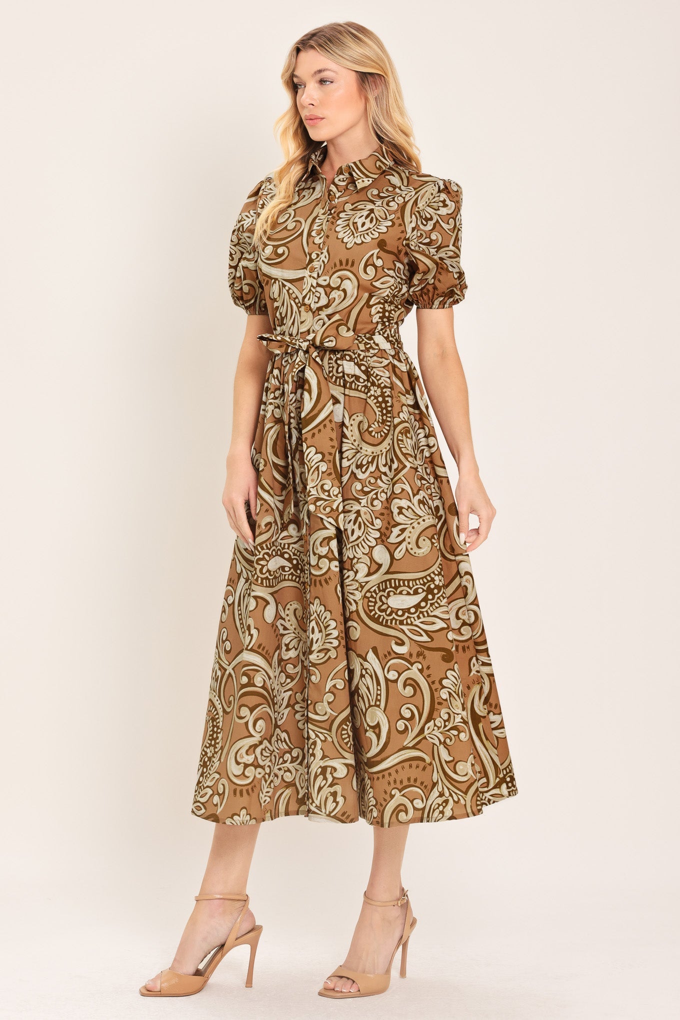 VINTAGE PAISLEY WOVEN MIDI DRESS