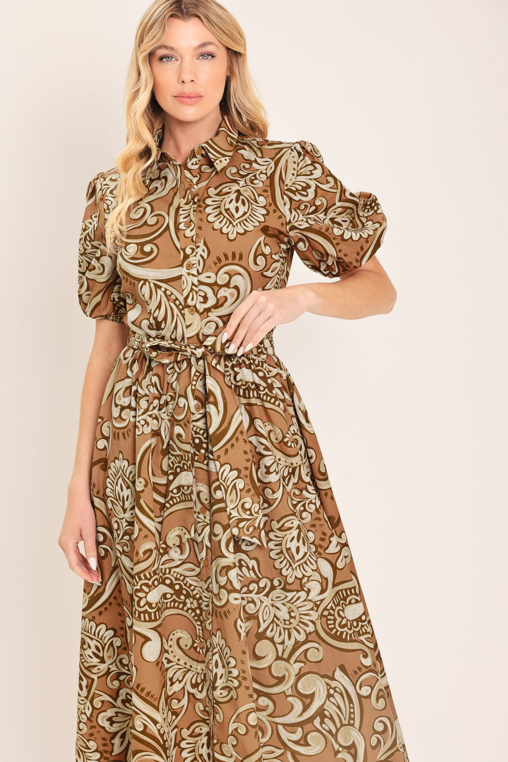 VINTAGE PAISLEY WOVEN MIDI DRESS