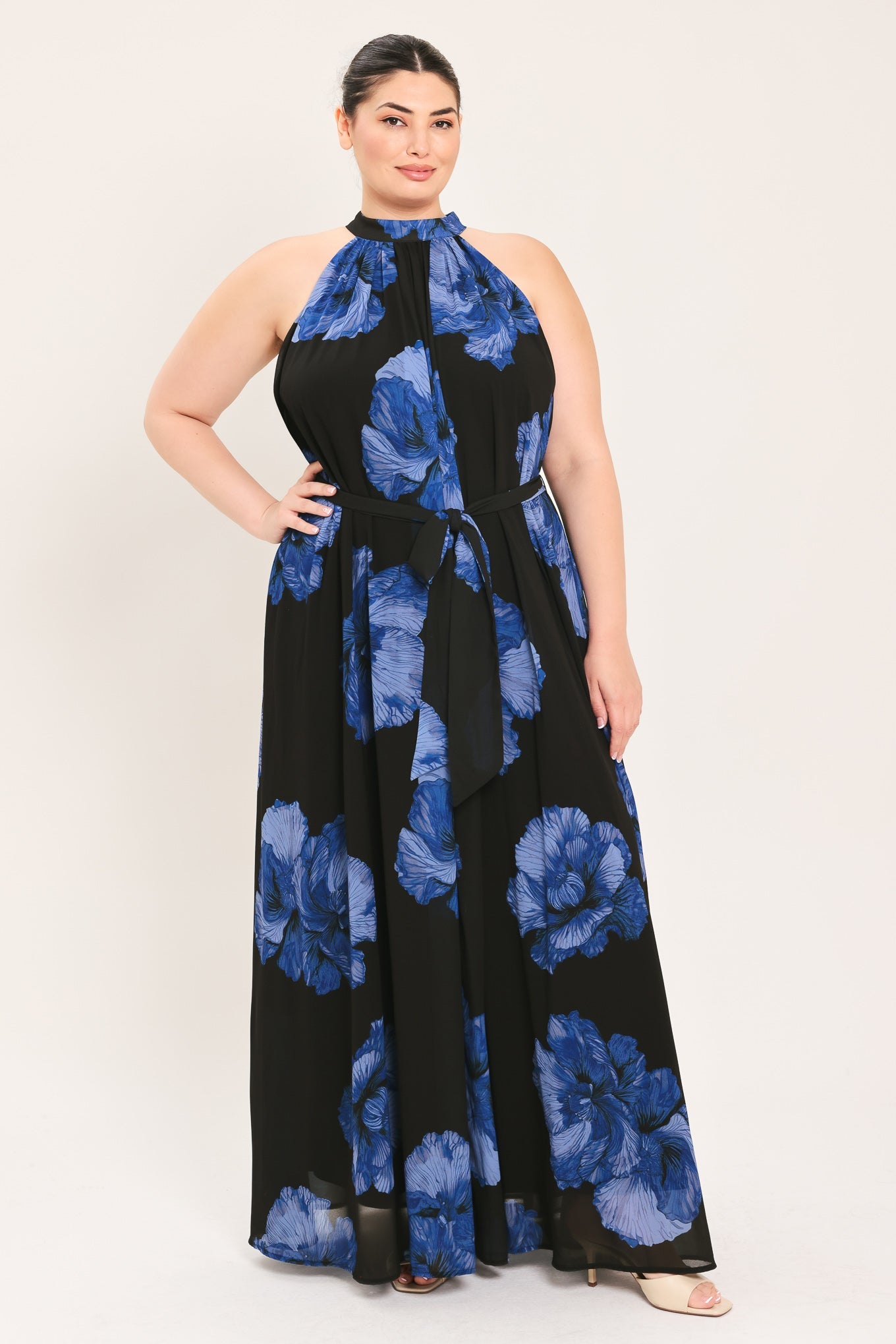 EVENING ORCHARD WOVEN HALTER MAXI DRESS