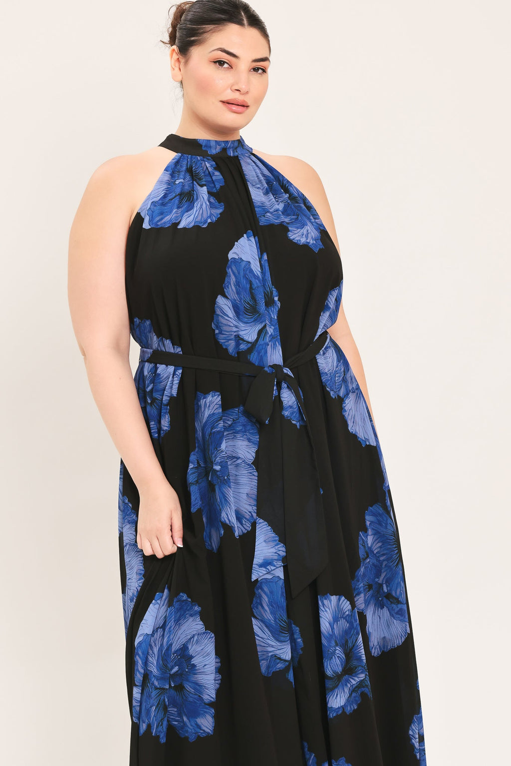 EVENING ORCHARD WOVEN HALTER MAXI DRESS