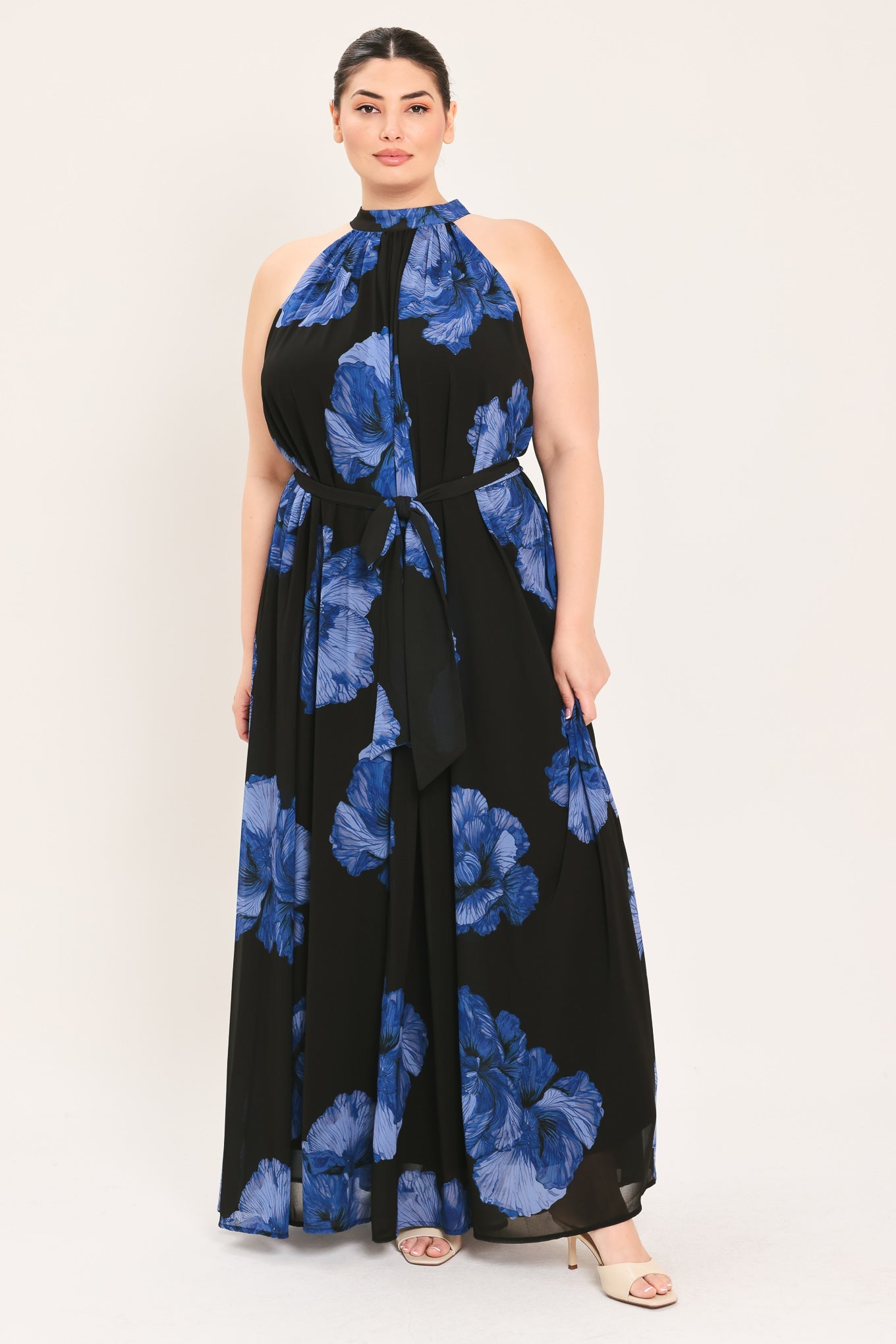 EVENING ORCHARD WOVEN HALTER MAXI DRESS