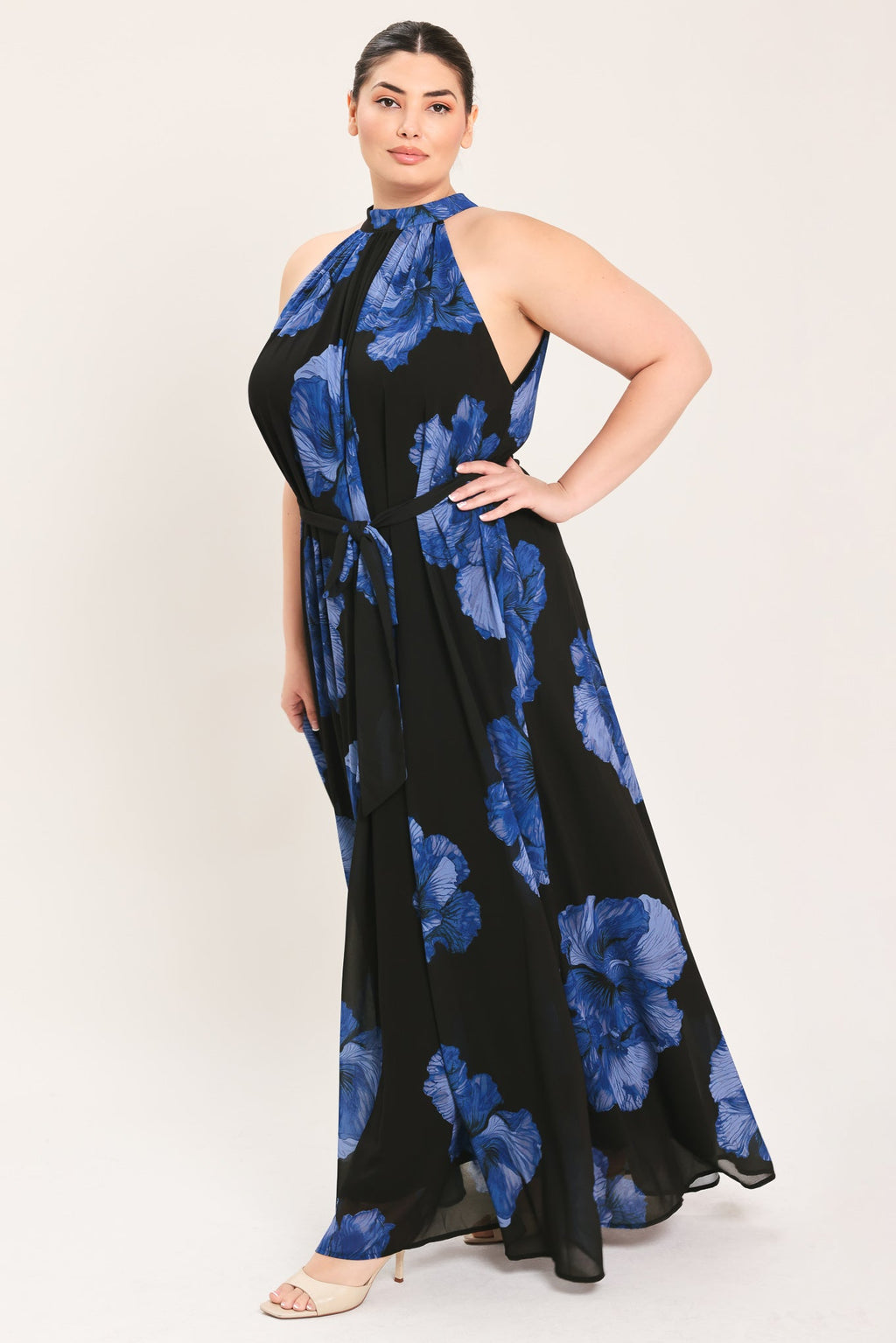 EVENING ORCHARD WOVEN HALTER MAXI DRESS
