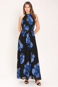 EVENING ORCHARD WOVEN HALTER MAXI DRESS