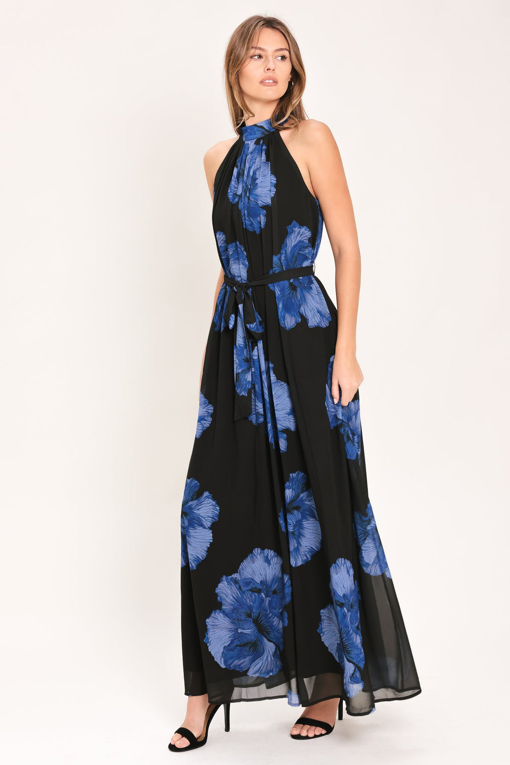 EVENING ORCHARD WOVEN HALTER MAXI DRESS