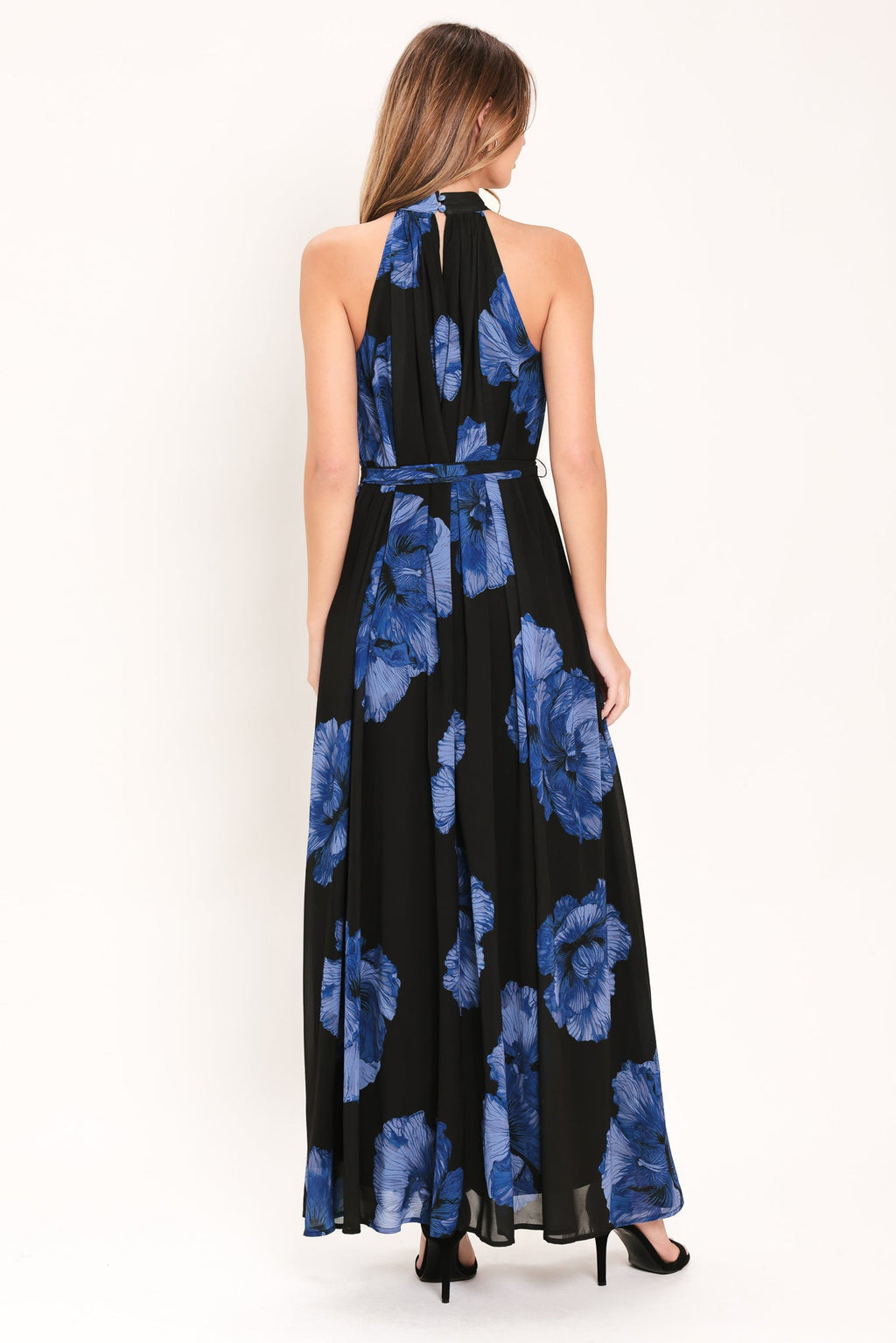 EVENING ORCHARD WOVEN HALTER MAXI DRESS
