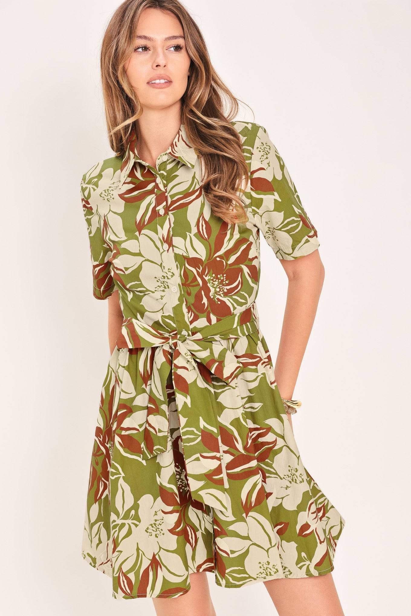 VERDANT ESCAP WOVEN MINI SHIRT DRESS