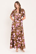 VIOLET GARDEN DRIFT WOVEN FAUX WRAP MAXI DRESS