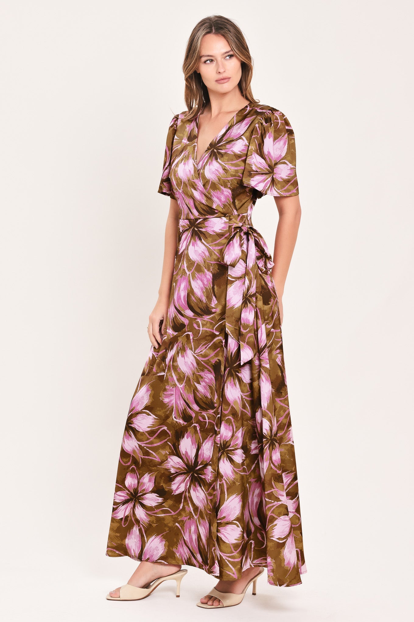 VIOLET GARDEN DRIFT WOVEN FAUX WRAP MAXI DRESS