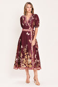 PLUM GARDEN ENCHANTMENT WOVEN MIDI DRESS