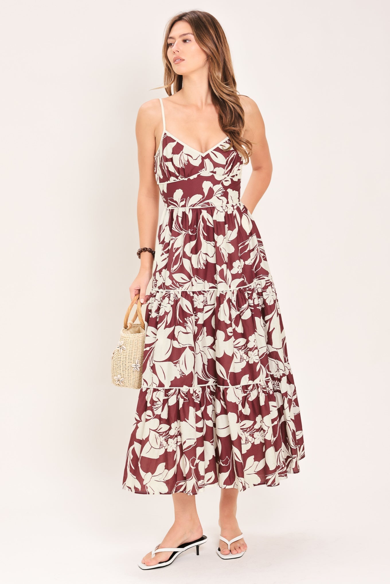 ROMANCE IN WINE WOVEN MIDI DRESS