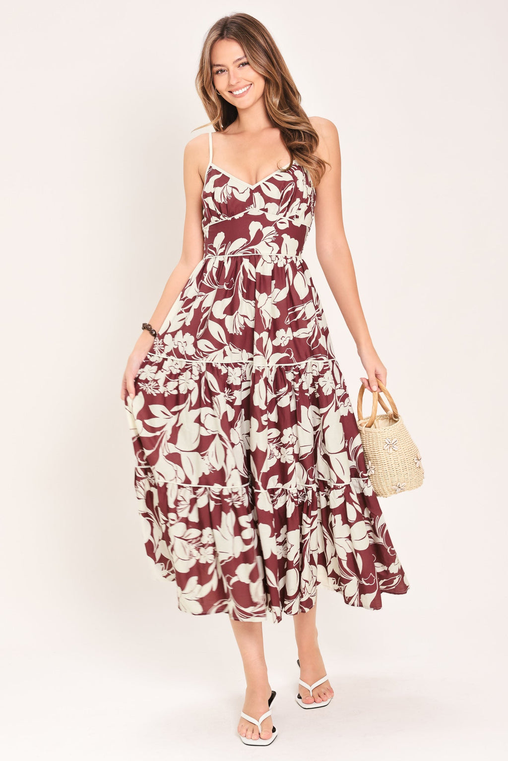 ROMANCE IN WINE WOVEN MIDI DRESS
