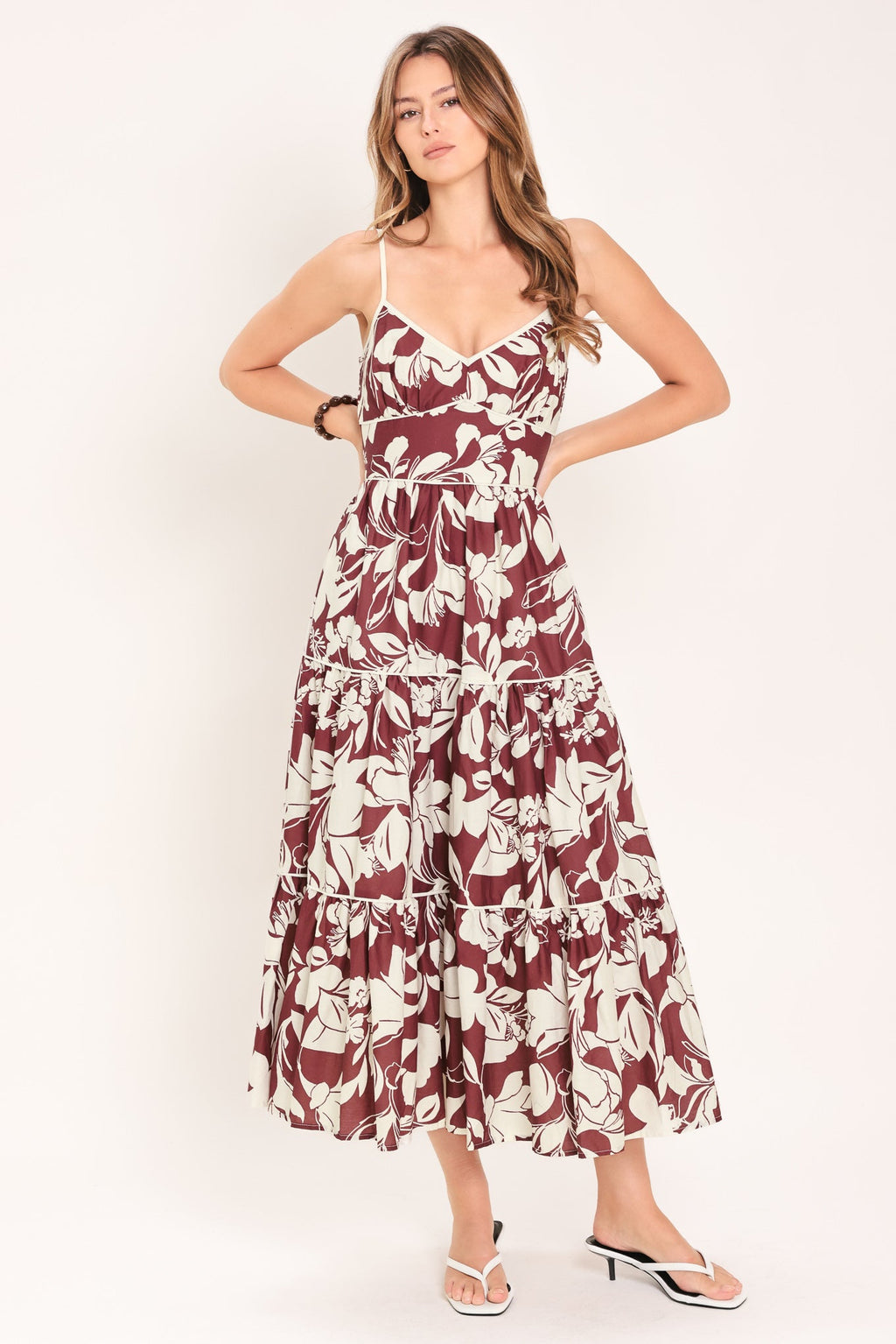ROMANCE IN WINE WOVEN MIDI DRESS