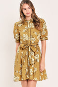 SUNWARM FLORAL CHARM WOVEN MINI SHIRT DRESS
