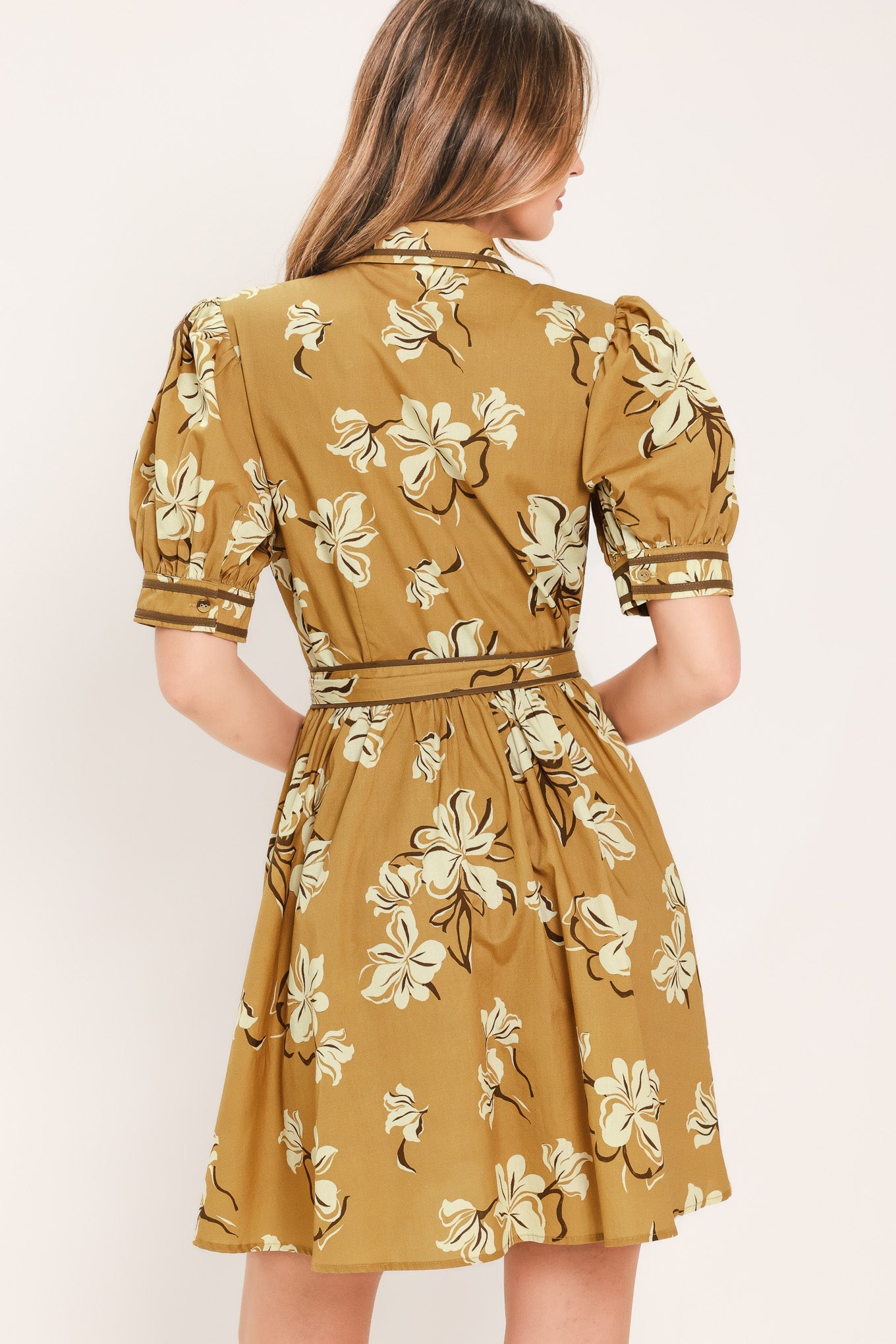 SUNWARM FLORAL CHARM WOVEN MINI SHIRT DRESS