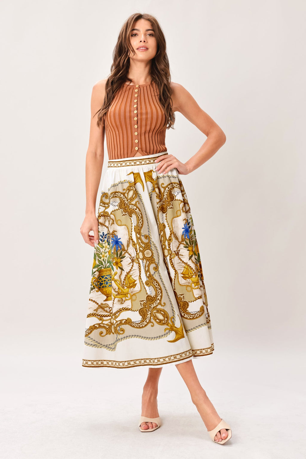 BAROQUE ESCAPE WOVEN MIDI SKIRT