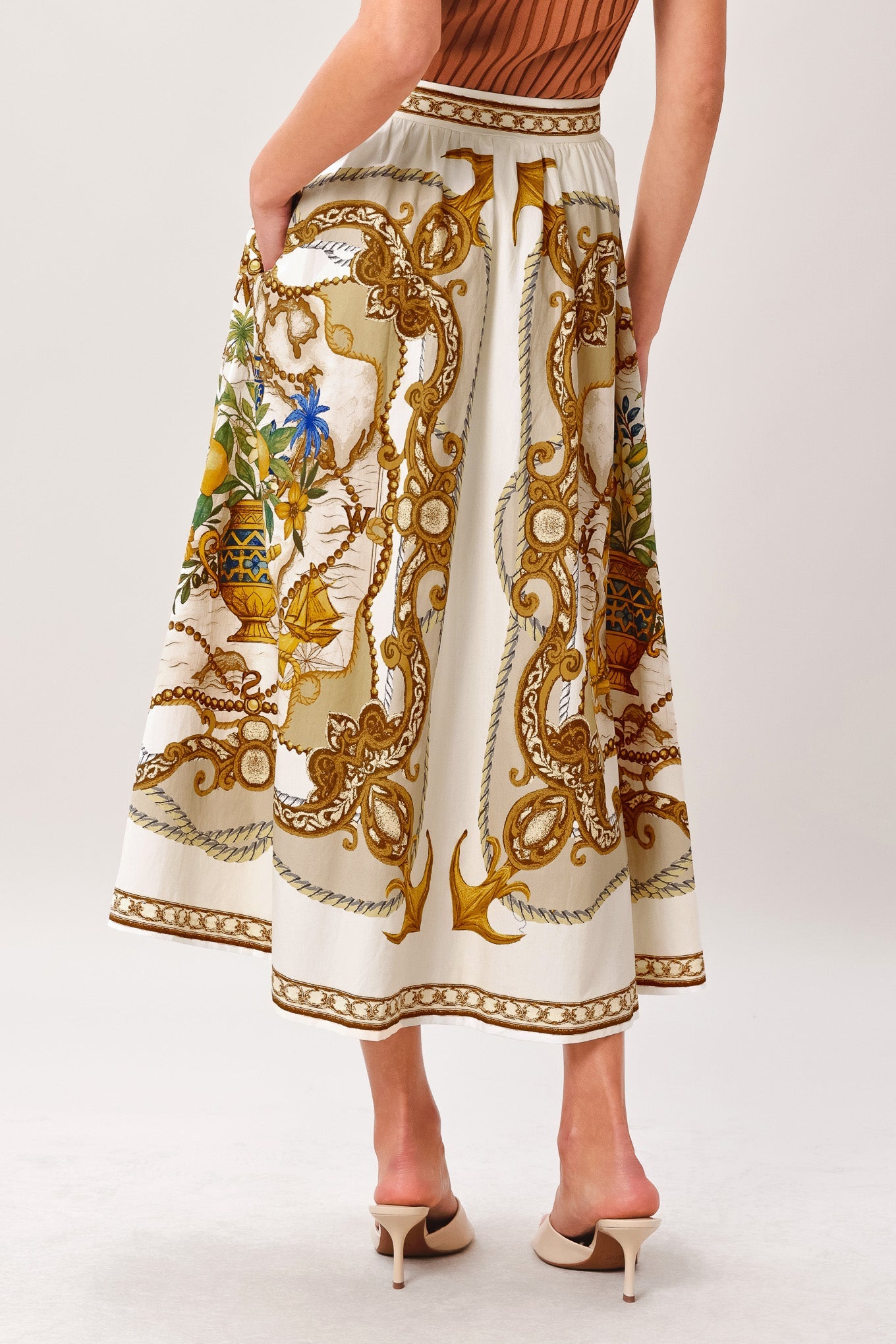 BAROQUE ESCAPE WOVEN MIDI SKIRT