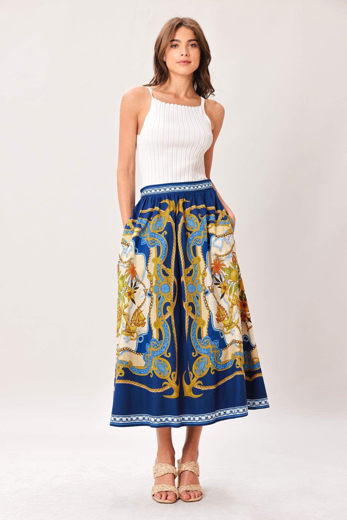 BAROQUE ESCAPE WOVEN MIDI SKIRT