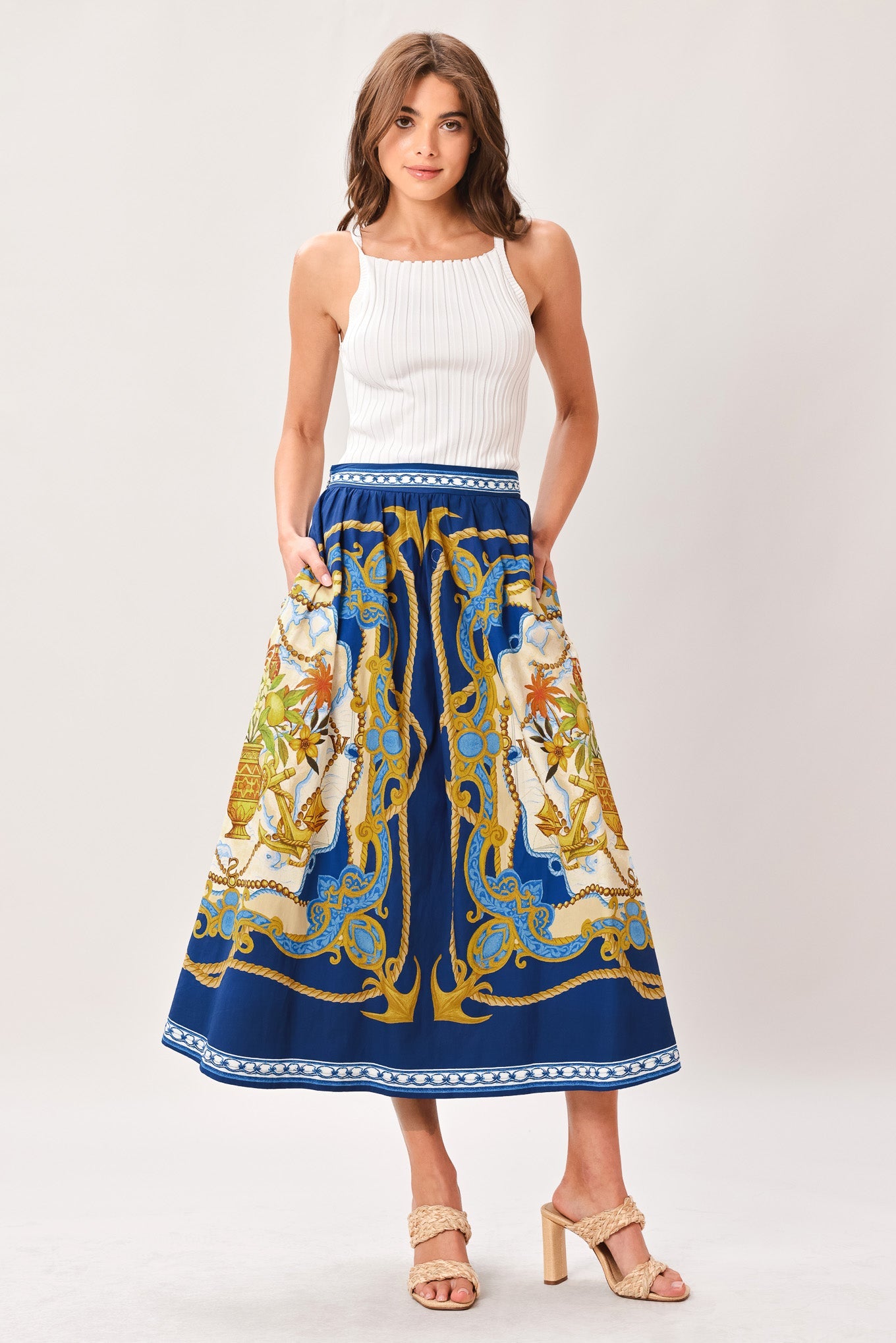 BAROQUE ESCAPE WOVEN MIDI SKIRT