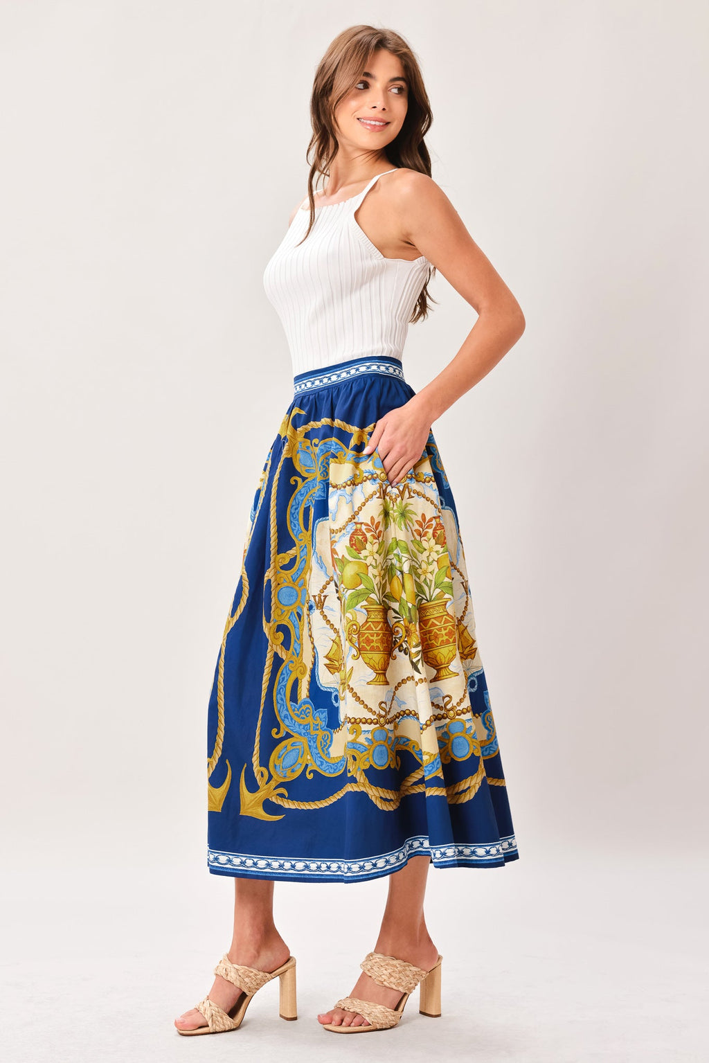 BAROQUE ESCAPE WOVEN MIDI SKIRT