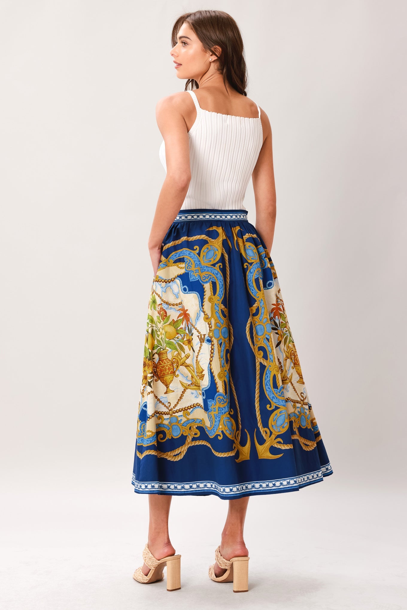 BAROQUE ESCAPE WOVEN MIDI SKIRT