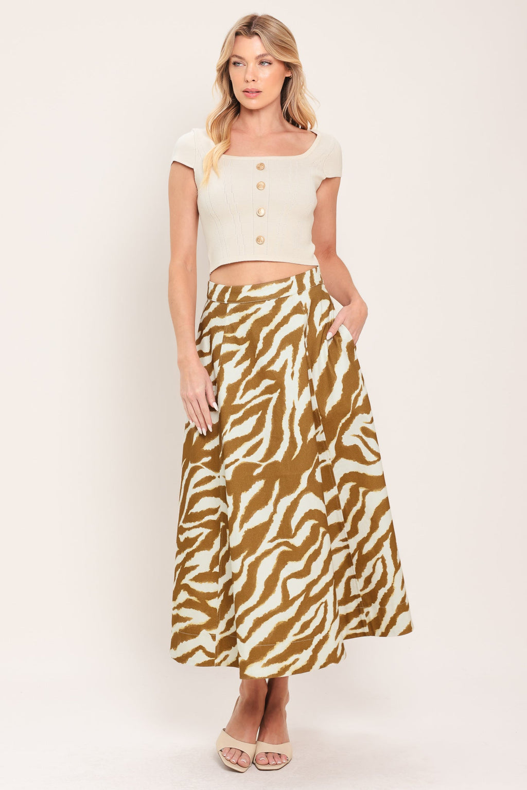 TERRA STRIPE WOVEN MIDI SKIRT