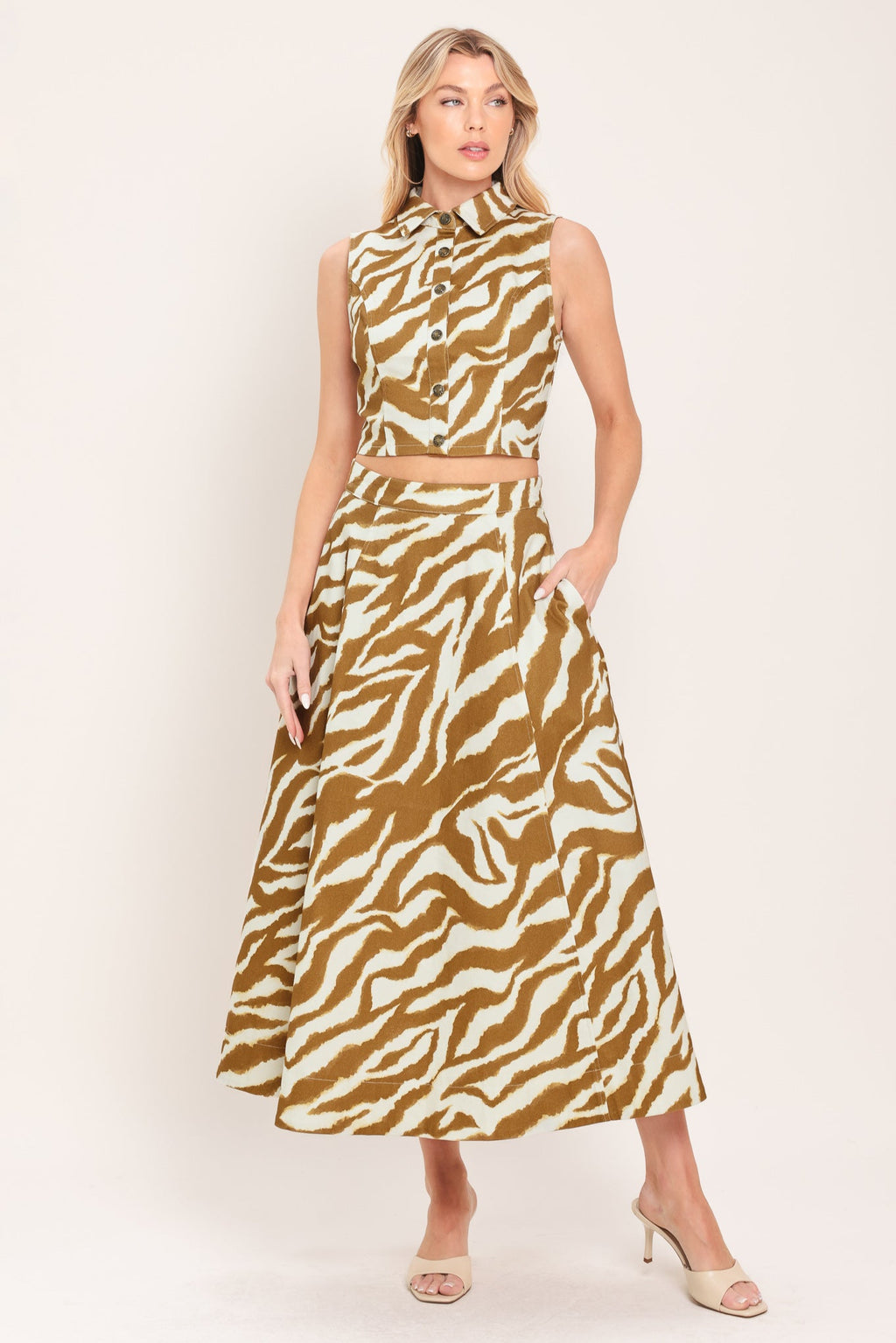 TERRA STRIPE WOVEN MIDI SKIRT