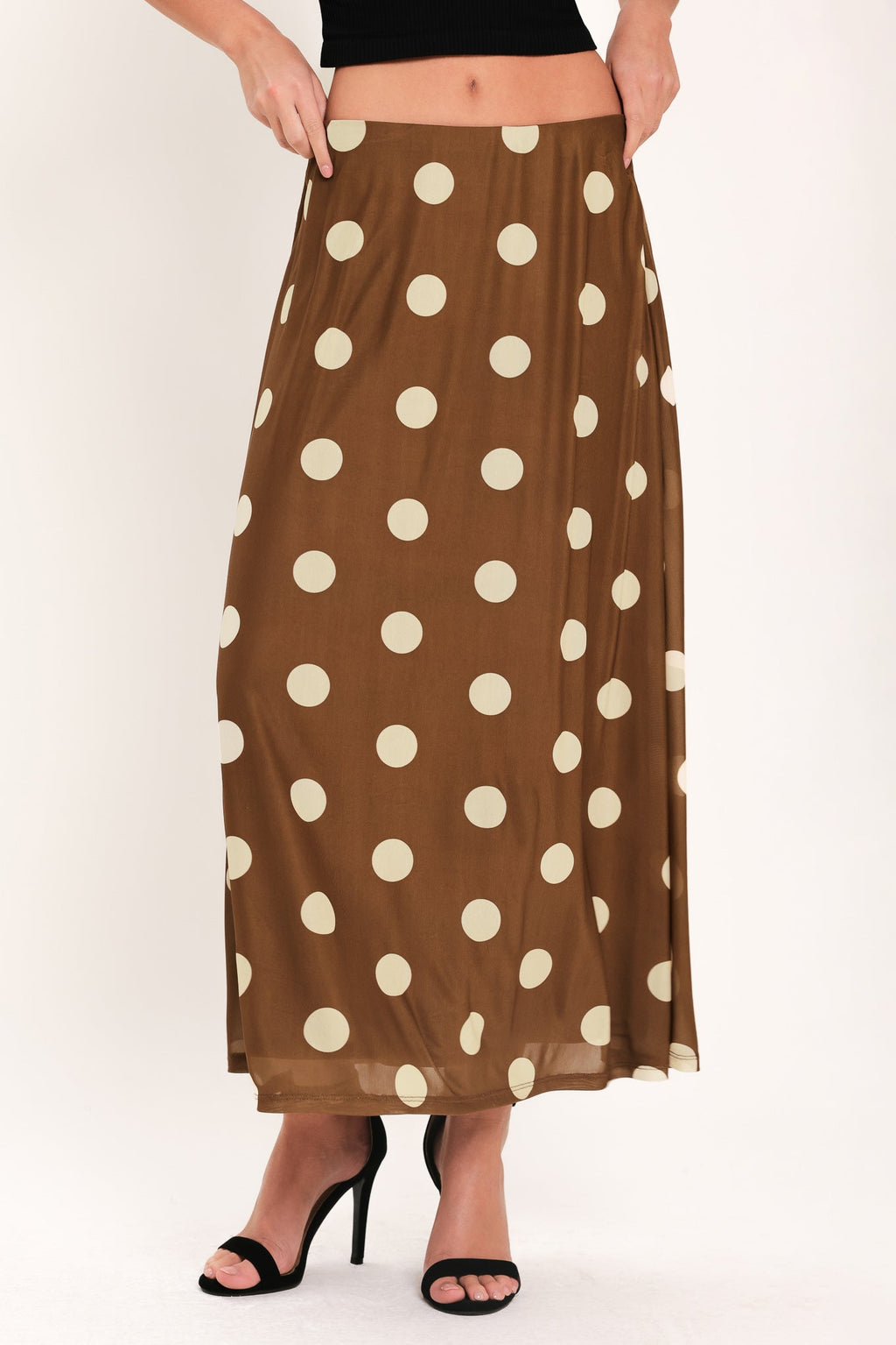 FRENCH GIRL POLKA DOT POWER MESH MIDI SKIRT