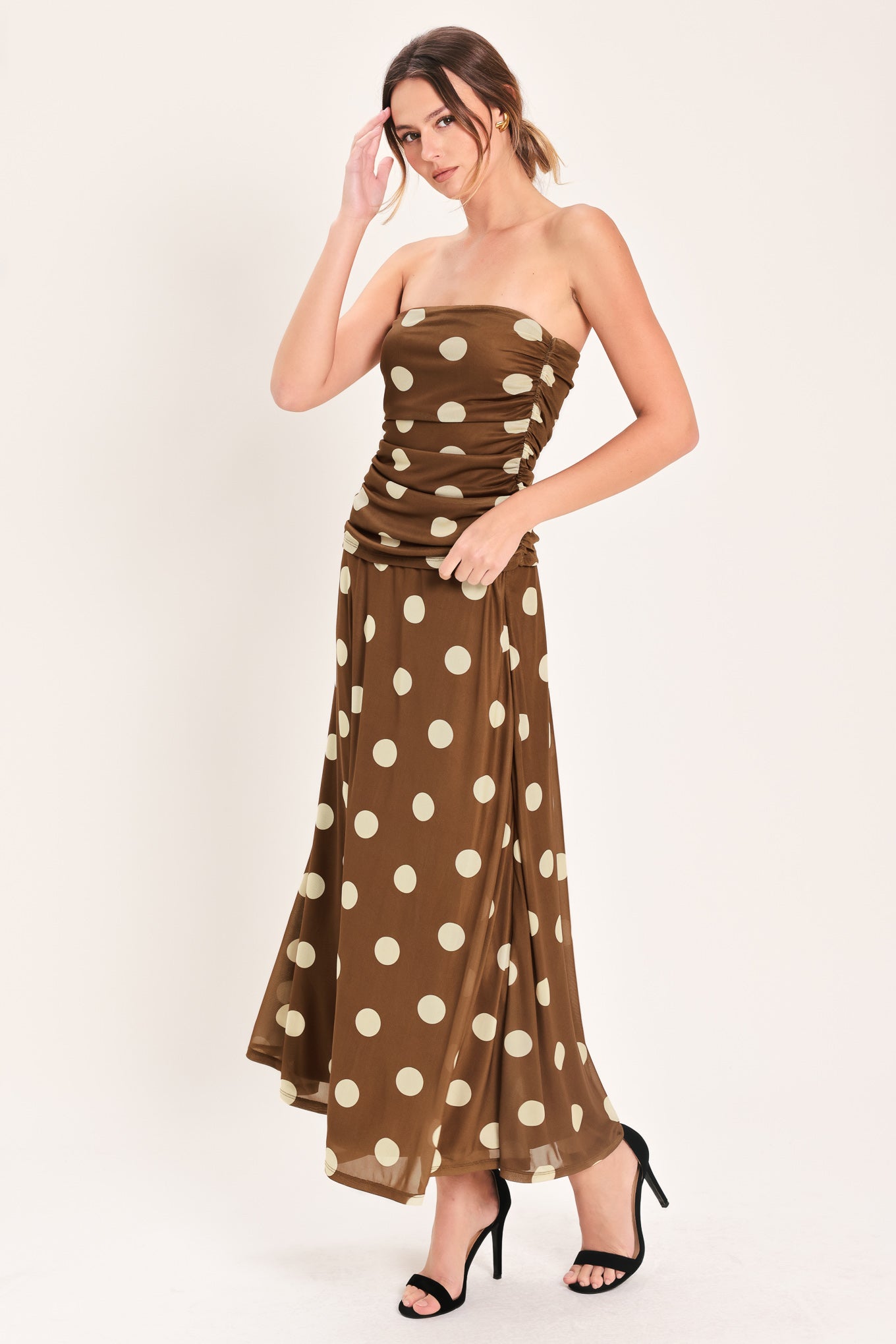 FRENCH GIRL POLKA DOT POWER MESH MIDI SKIRT