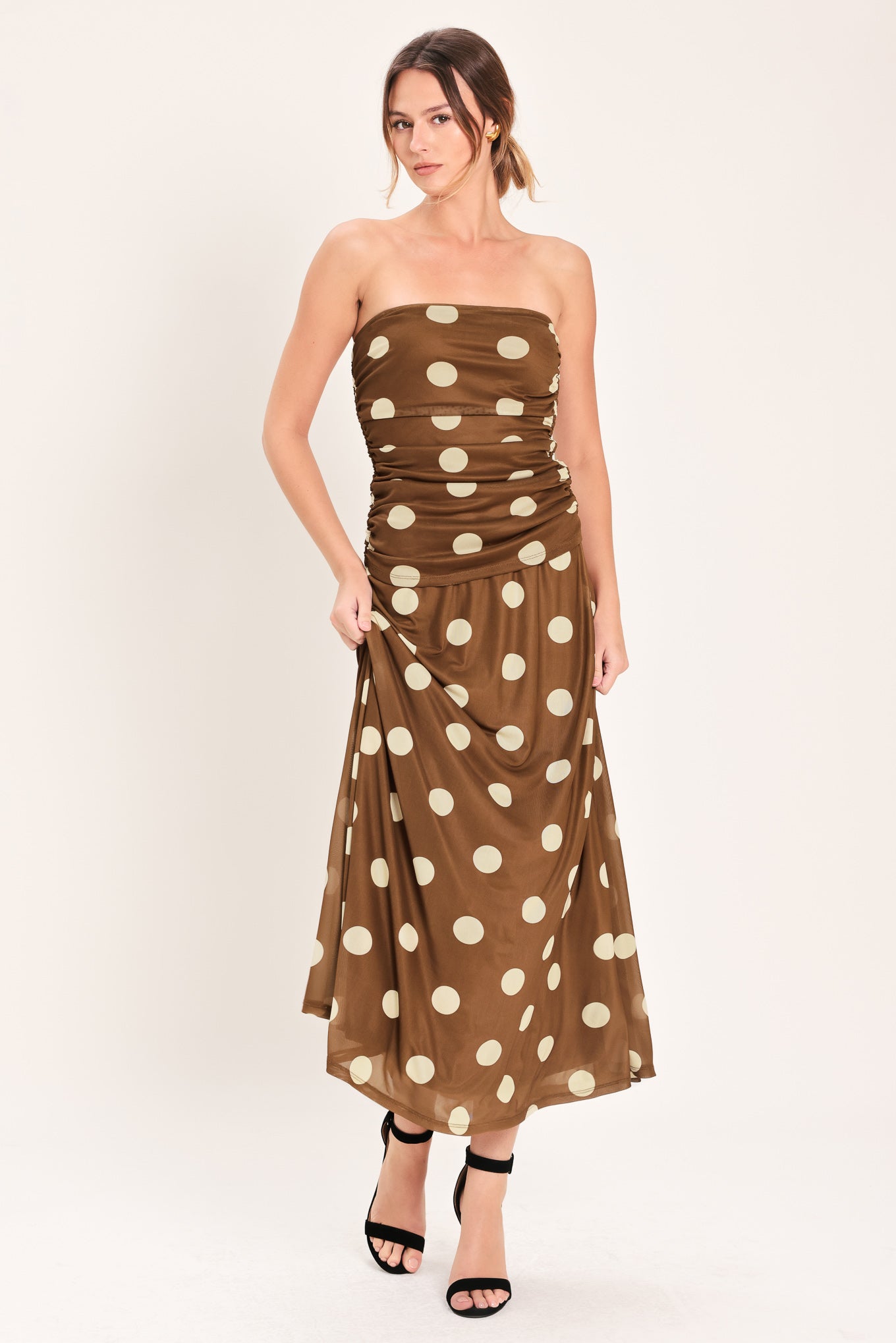 FRENCH GIRL POLKA DOT POWER MESH MIDI SKIRT