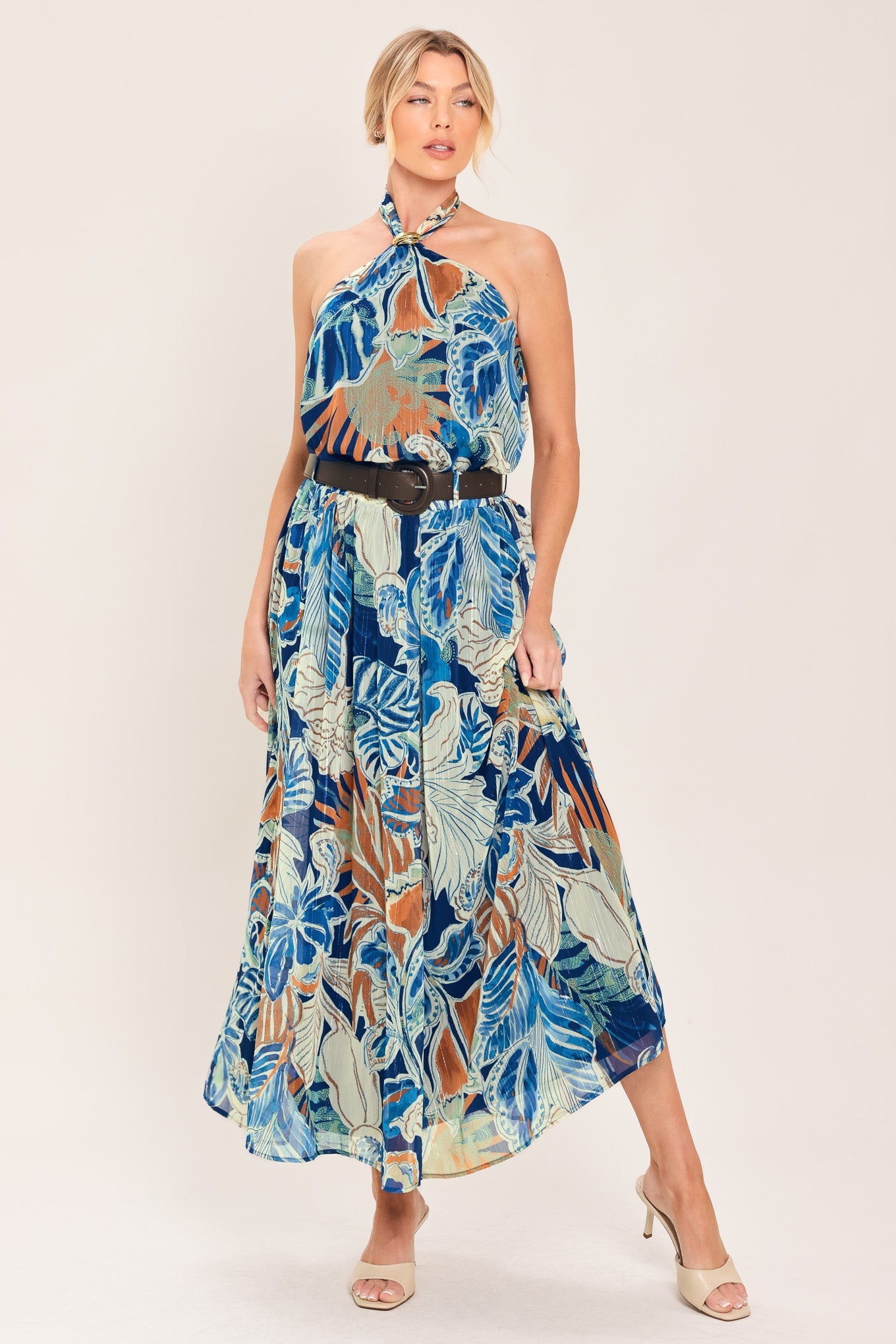 BLUE LAGOON WOVEN MIDI SKIRT