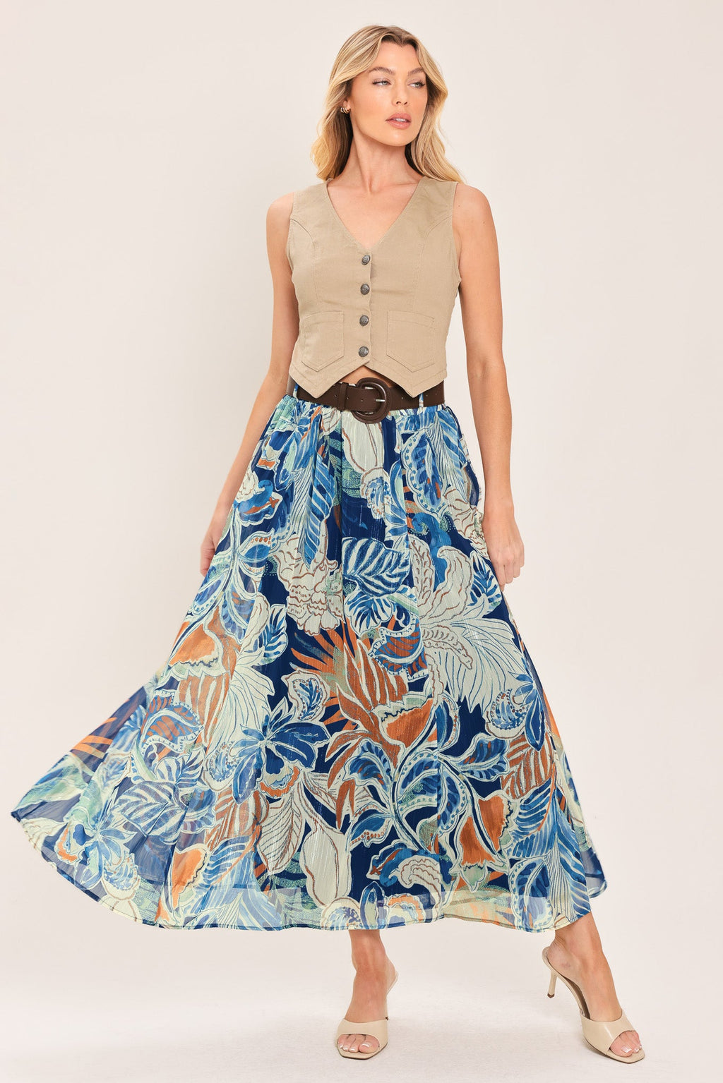 BLUE LAGOON WOVEN MIDI SKIRT