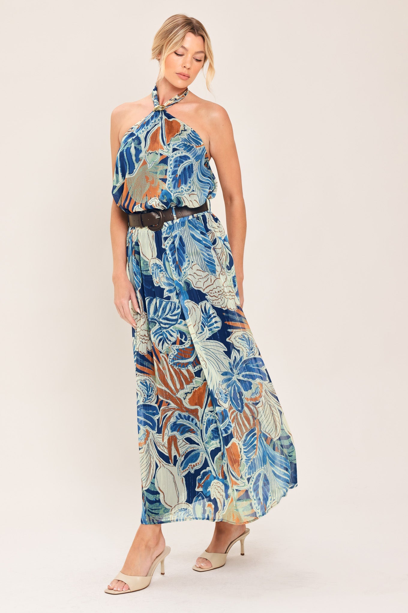 BLUE LAGOON WOVEN MIDI SKIRT