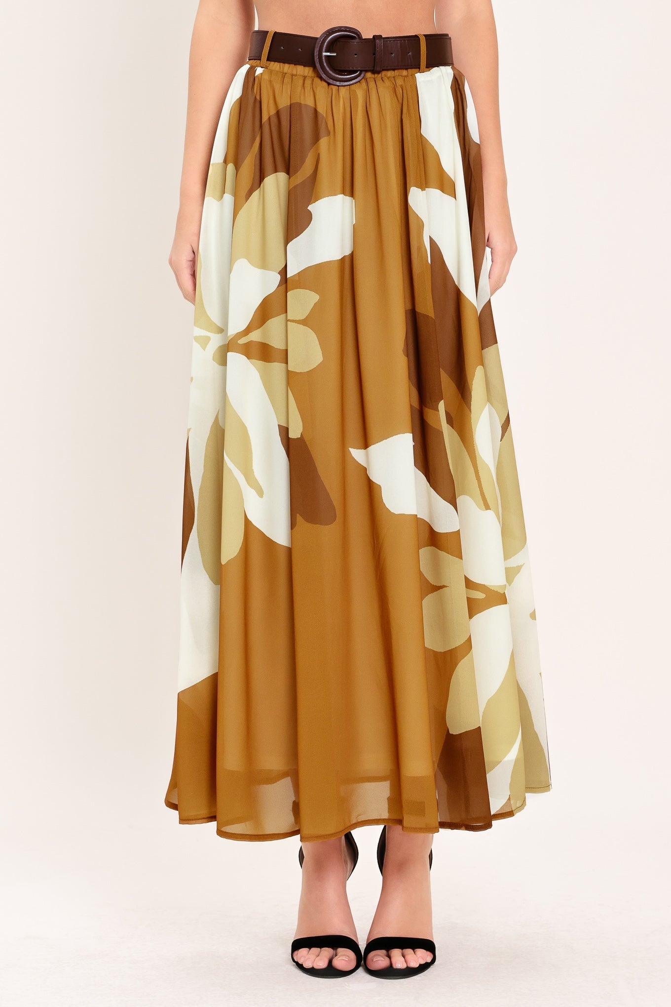 TOFFEE TROPICS WOVEN MIDI SKIRT