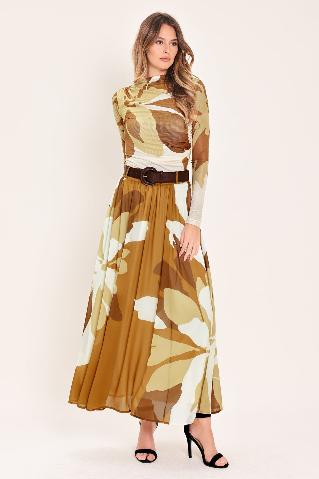 TOFFEE TROPICS WOVEN MIDI SKIRT