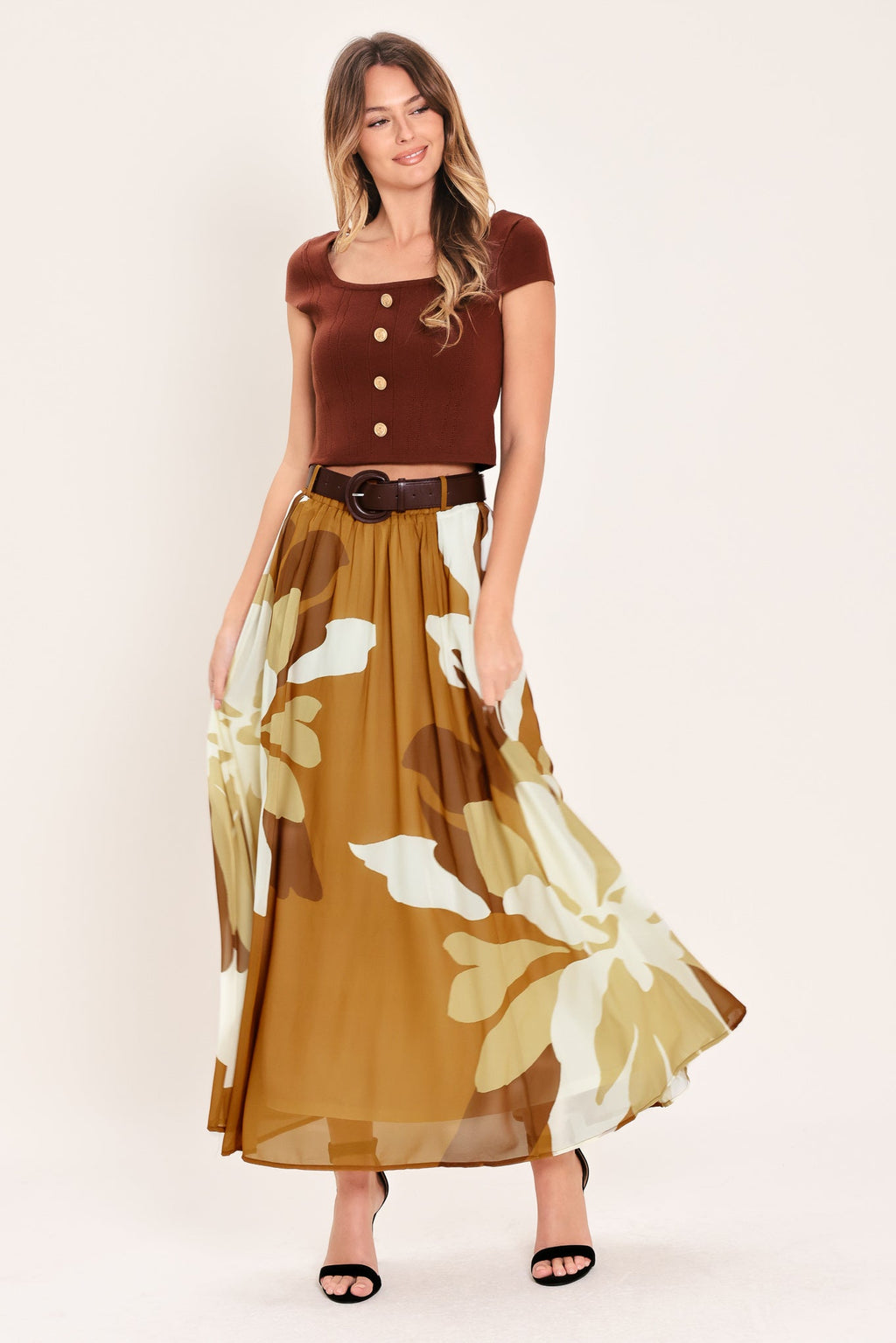 TOFFEE TROPICS WOVEN MIDI SKIRT
