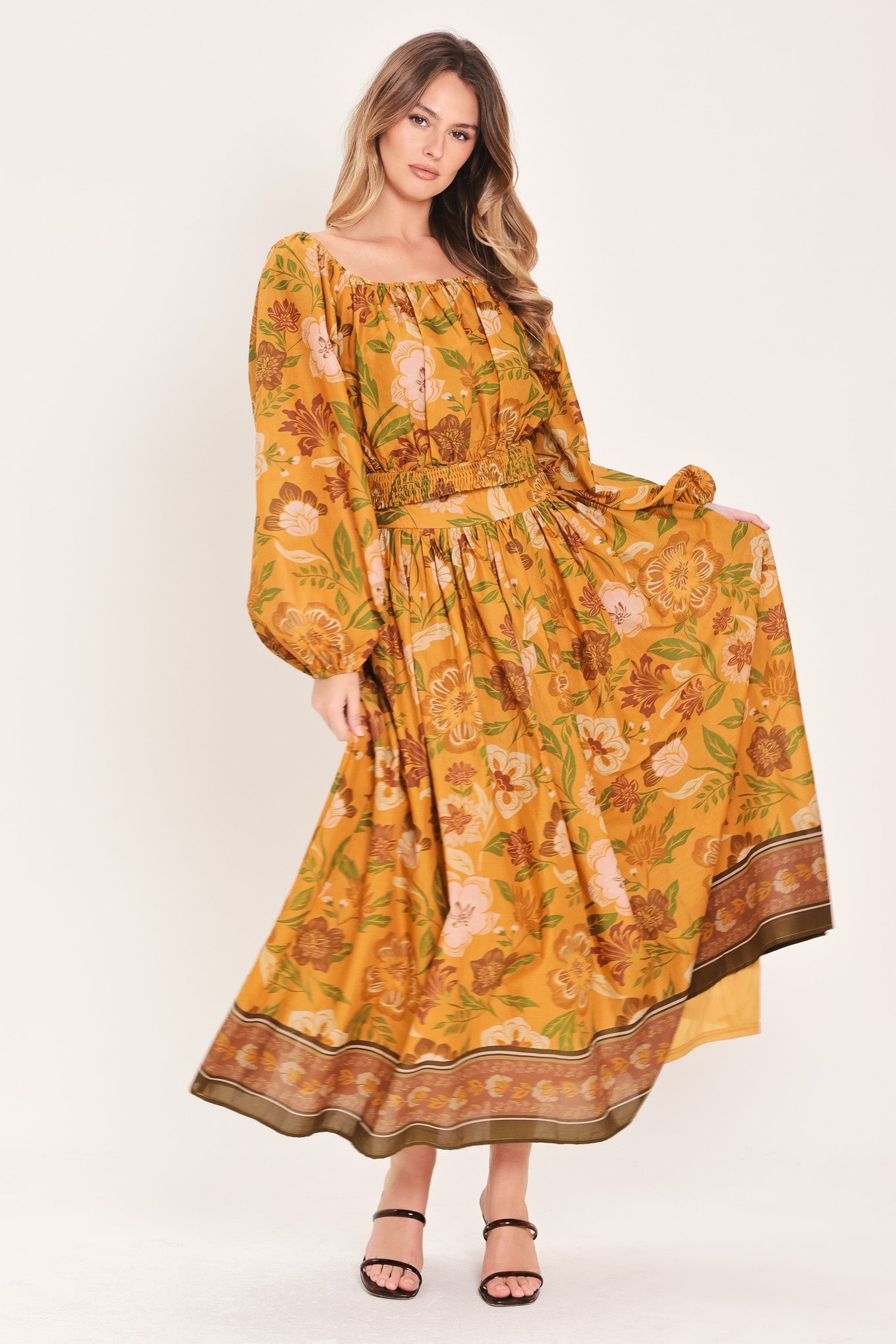 SUNSET GARDEN WOVEN FULL MIDI SKIRT