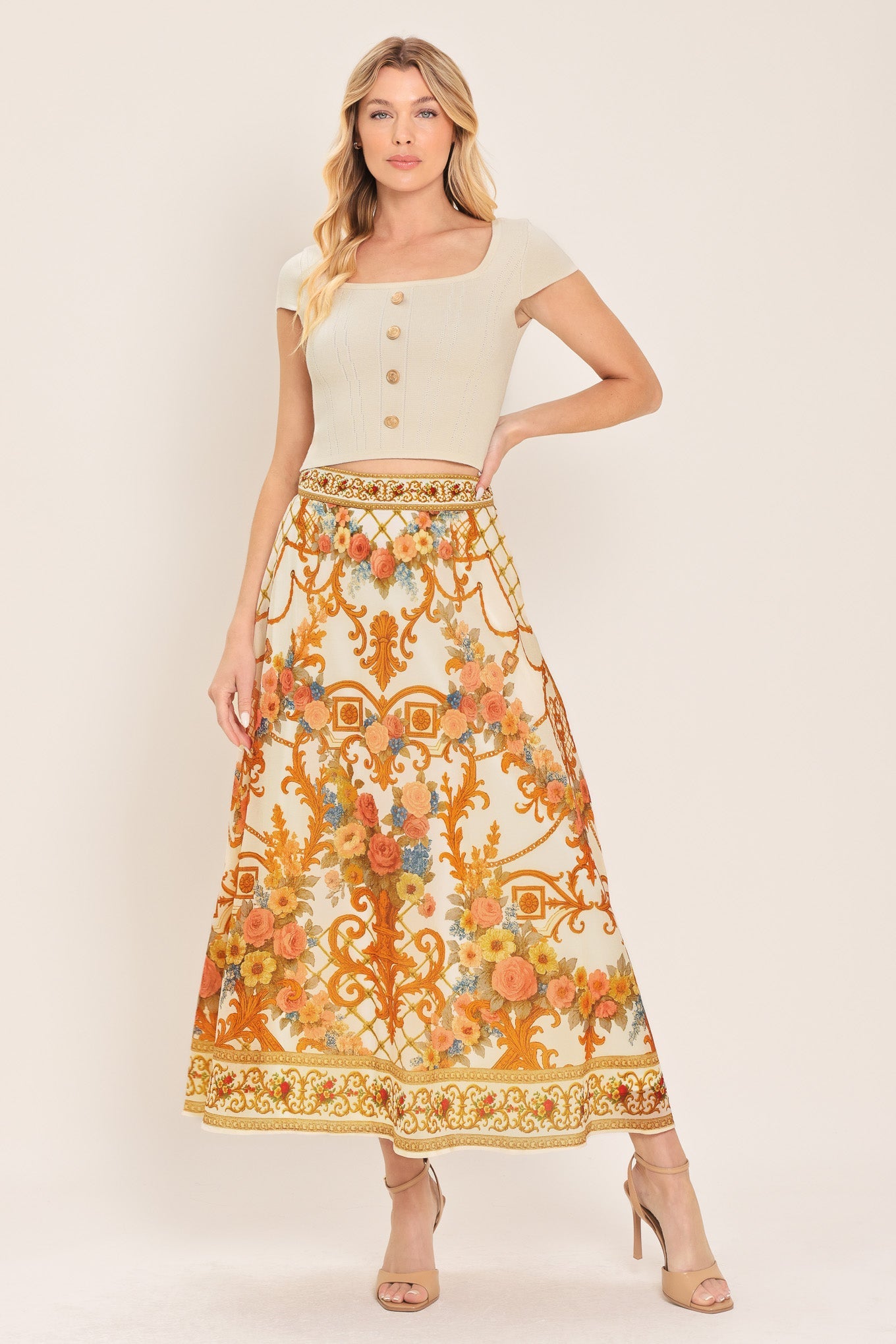 ANTIQUE BLOOM WOVEN MIDI CIRCLE SKIRT
