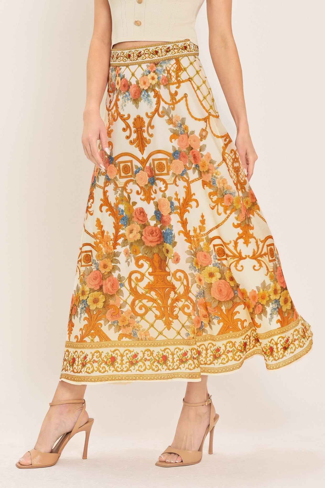 ANTIQUE BLOOM WOVEN MIDI CIRCLE SKIRT