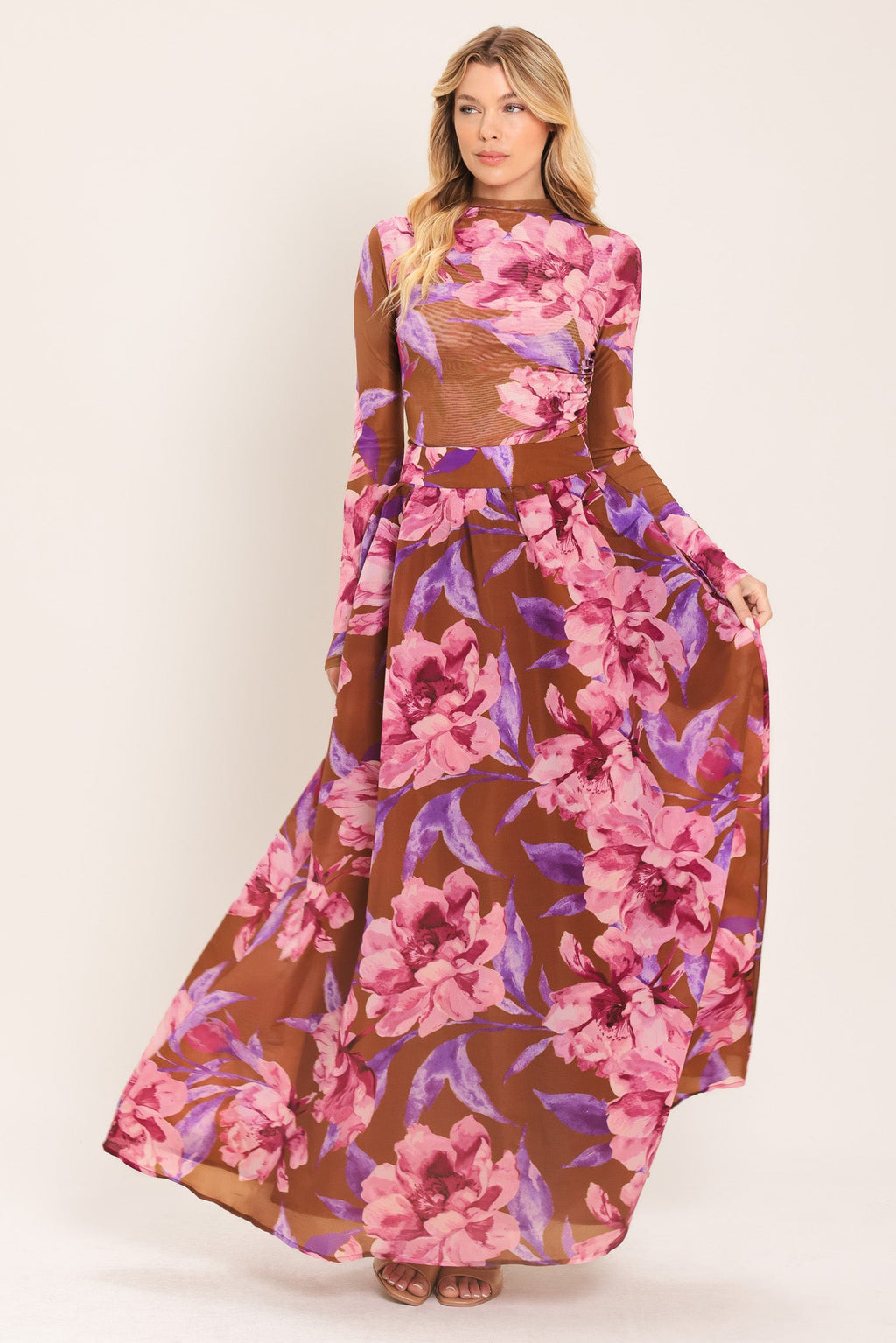 PLUM BLOSSOM WOVEN FULL MAXI SKIRT