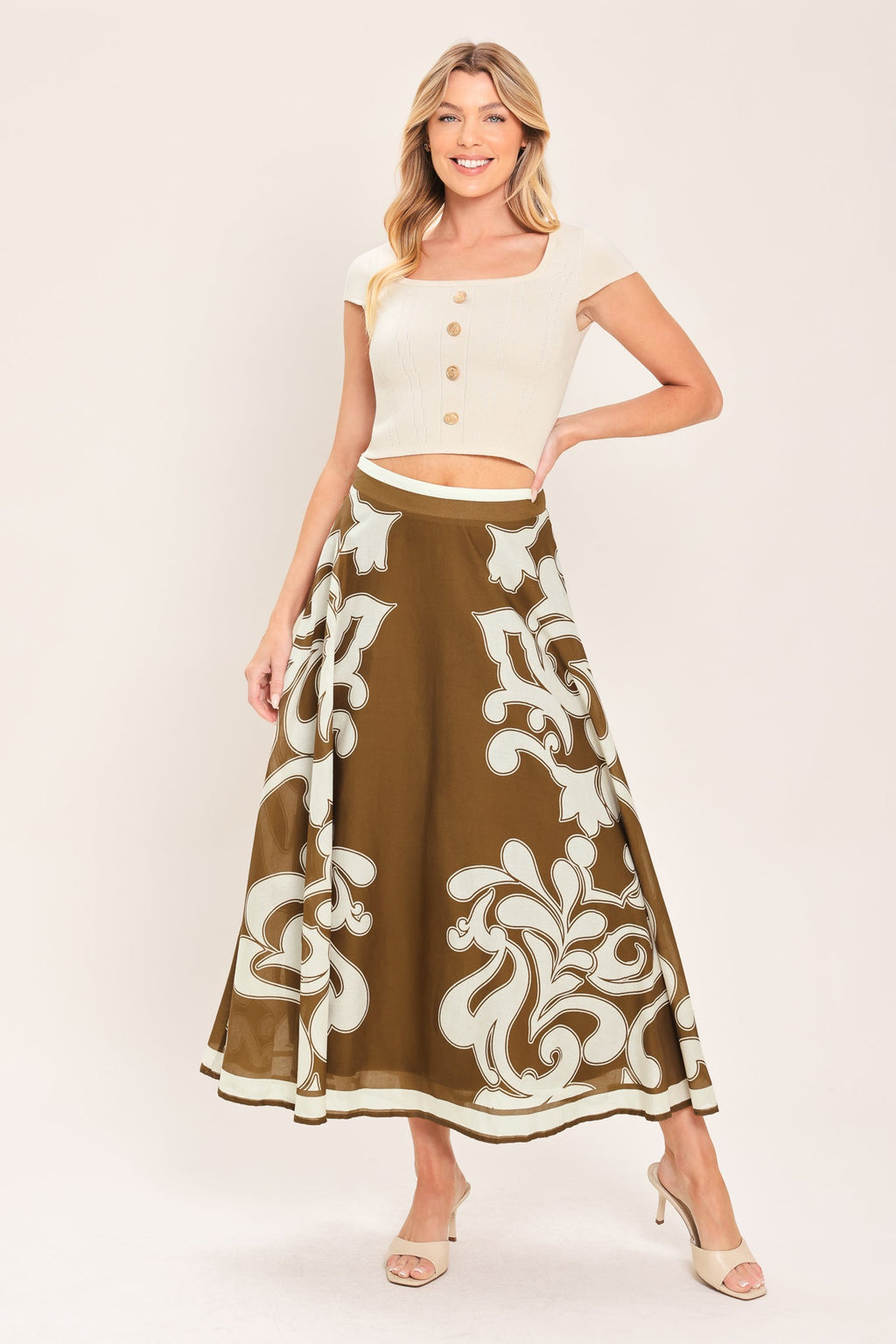 COFFEE CREAM BORDER CIRCLE SKIRT