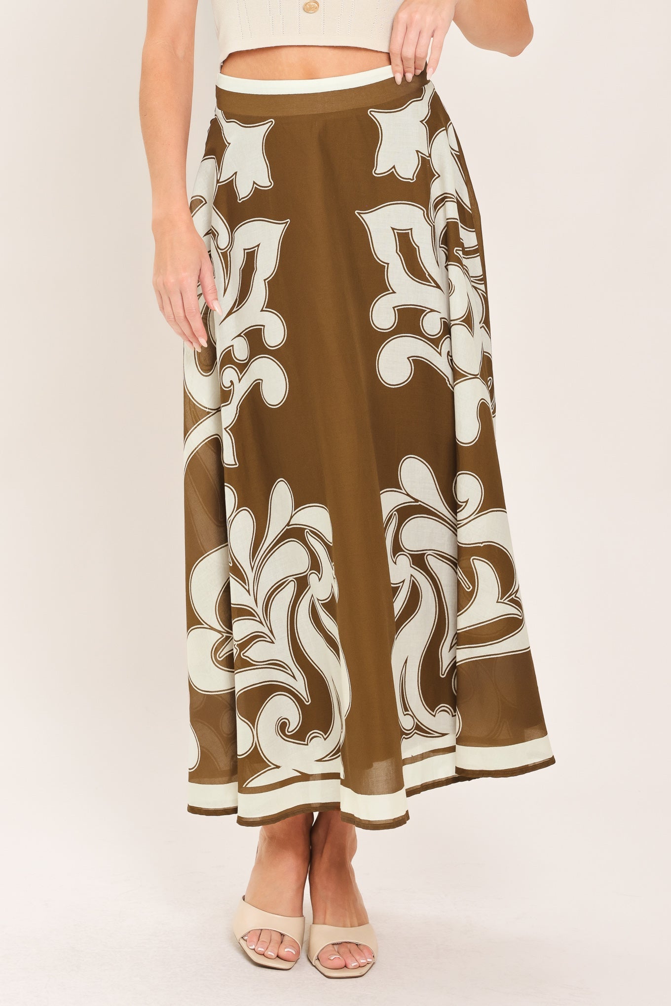 COFFEE CREAM BORDER CIRCLE SKIRT