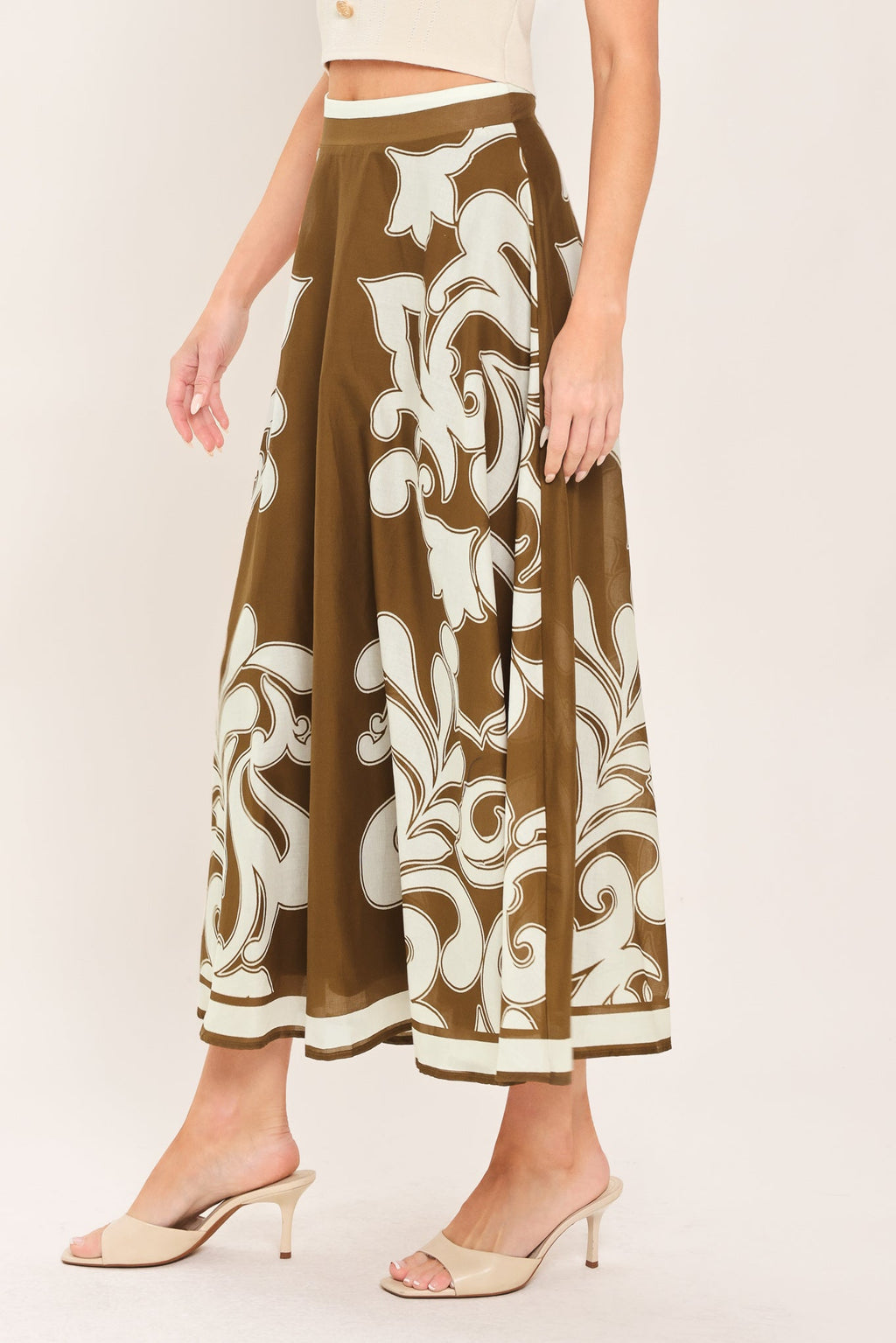 COFFEE CREAM BORDER CIRCLE SKIRT