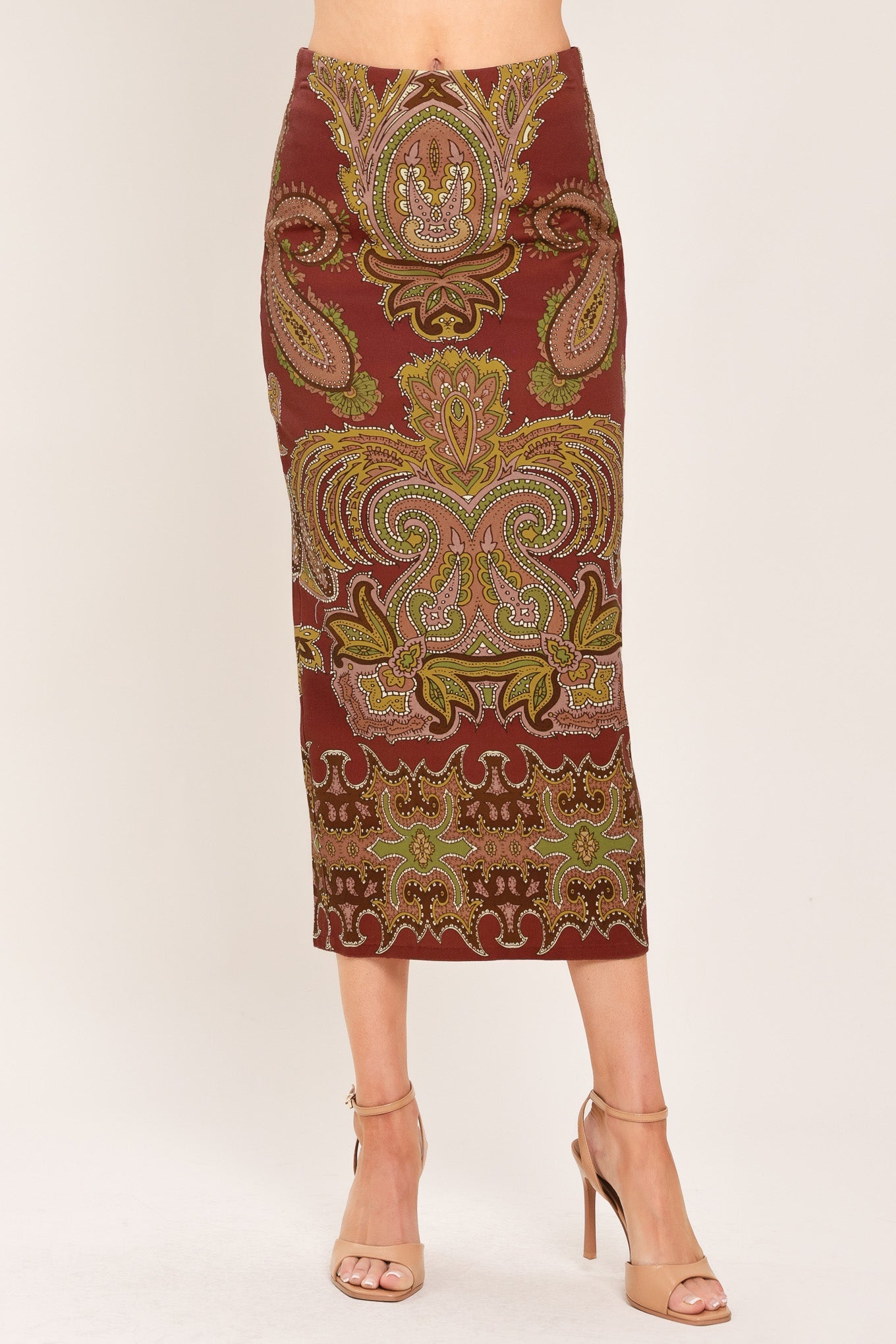 RUSTIC MEDALLION WOVEN PENCIL SKIRT
