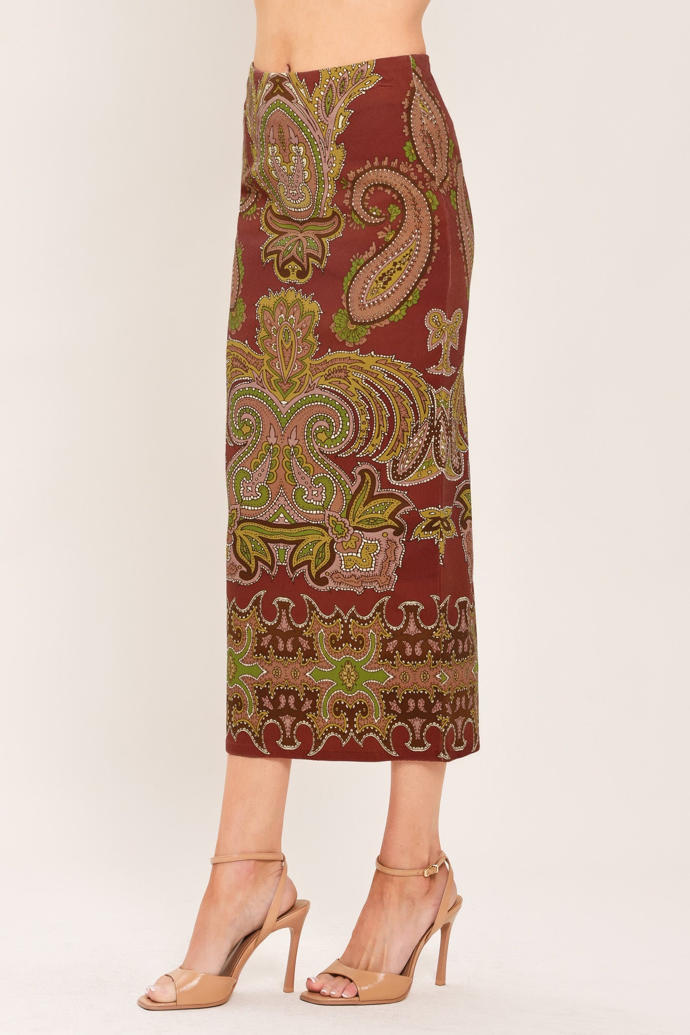 RUSTIC MEDALLION WOVEN PENCIL SKIRT