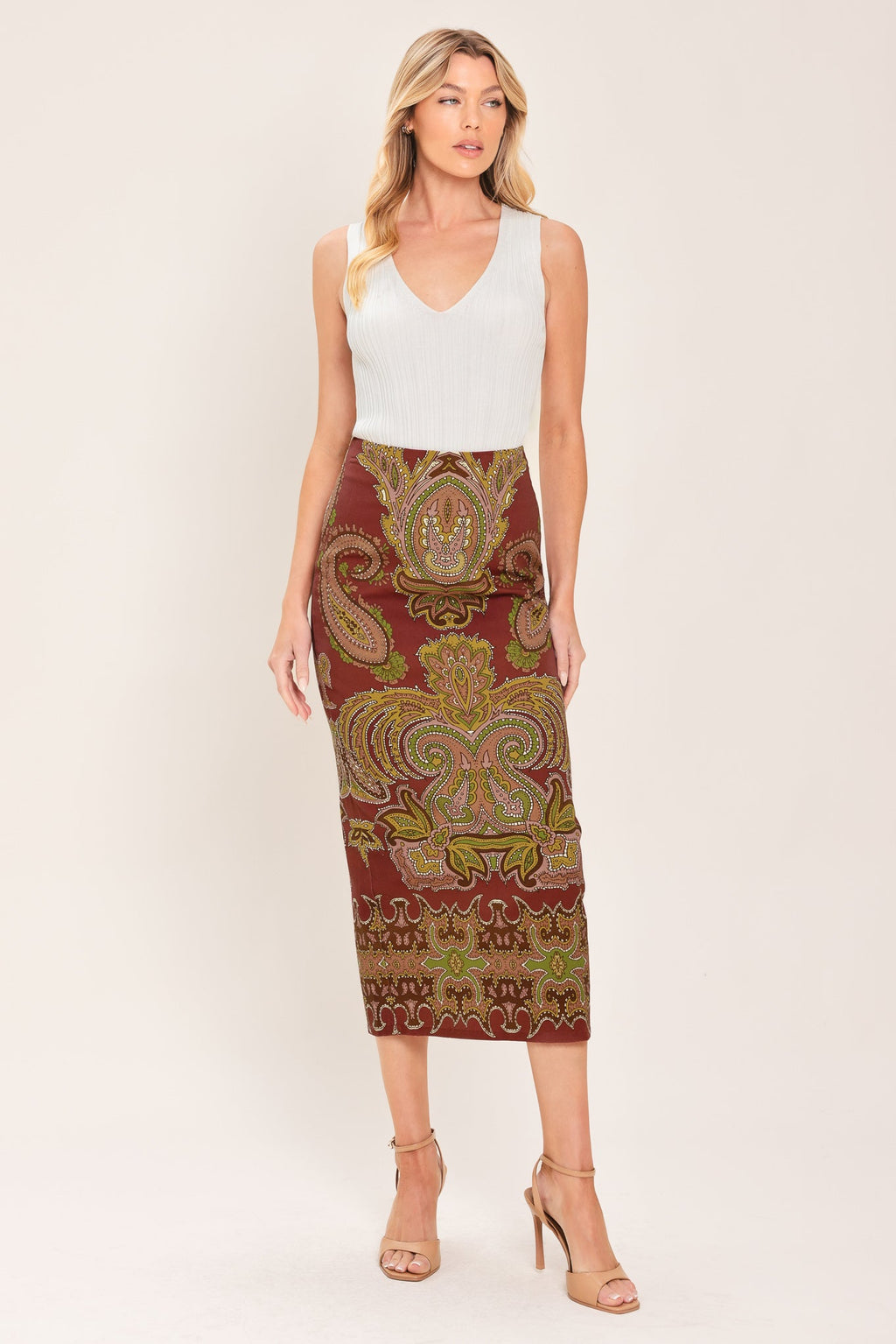 RUSTIC MEDALLION WOVEN PENCIL SKIRT