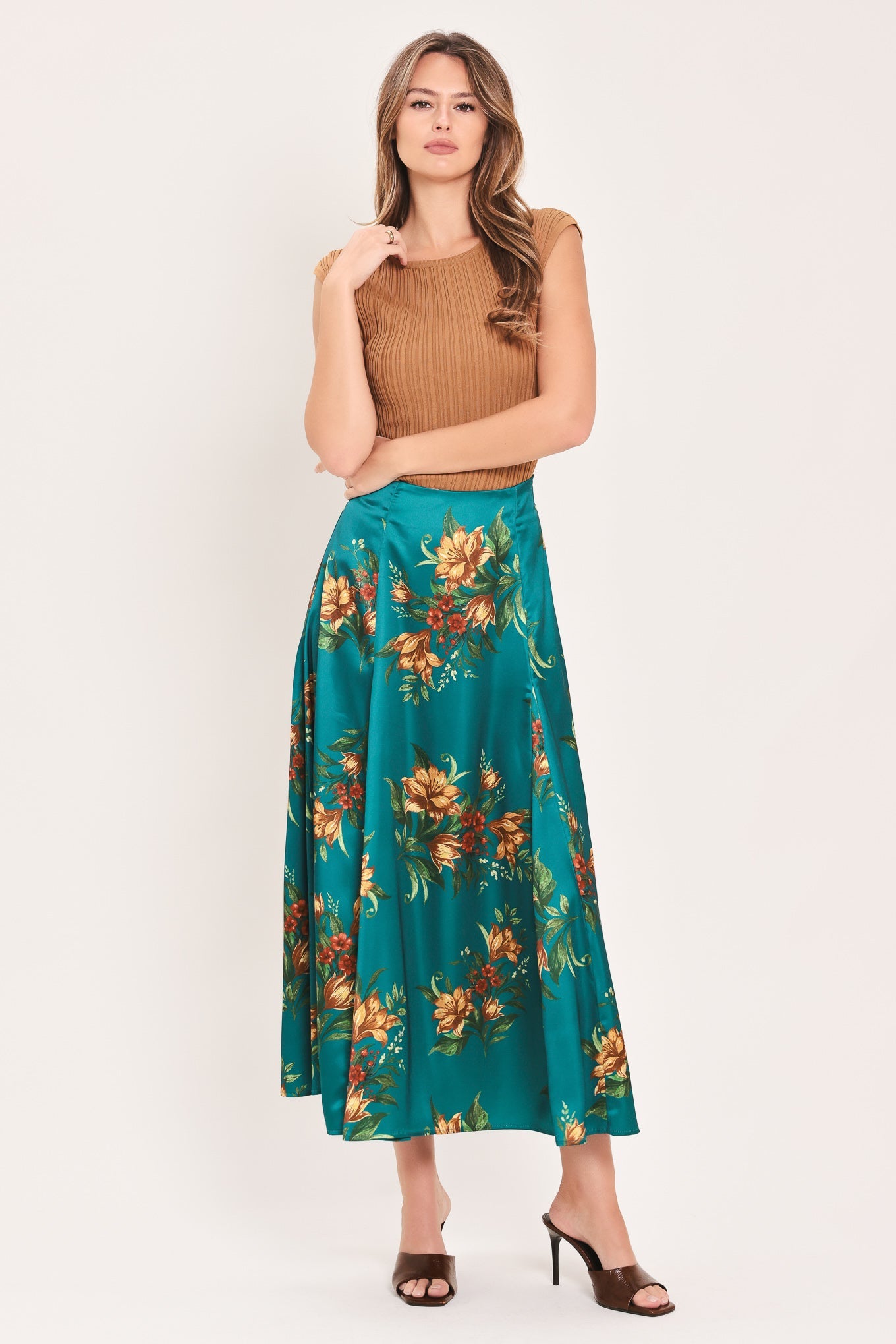 LAGOON FLOWER CHERISH WOVEN MIDI CIRCLE SKIRT
