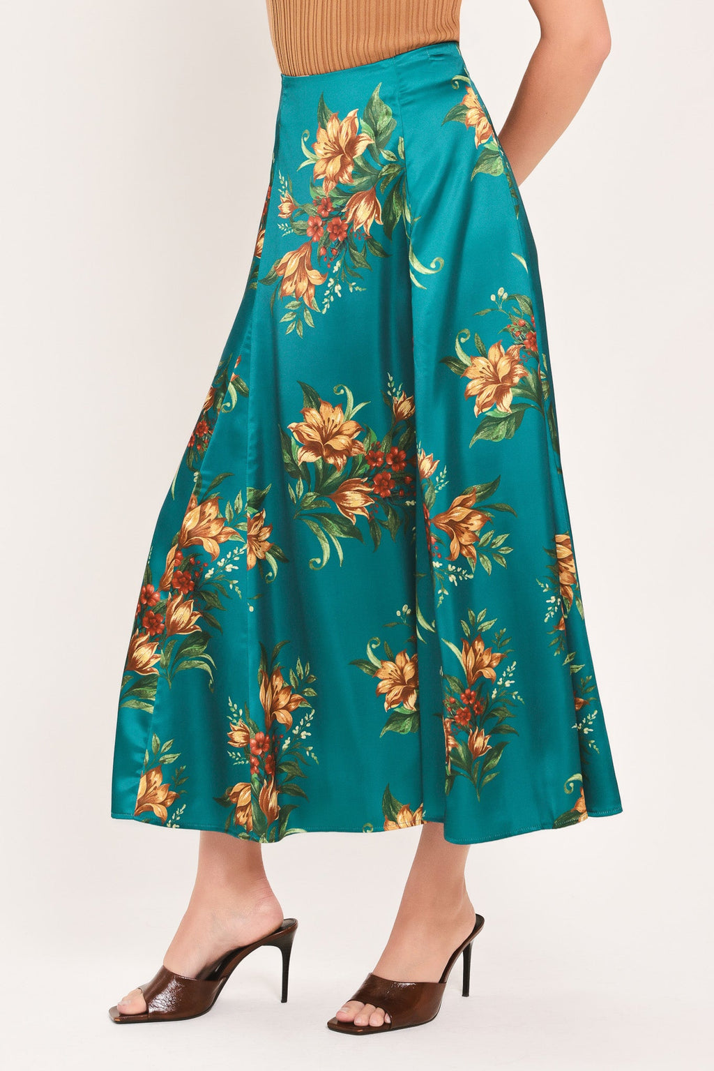 LAGOON FLOWER CHERISH WOVEN MIDI CIRCLE SKIRT