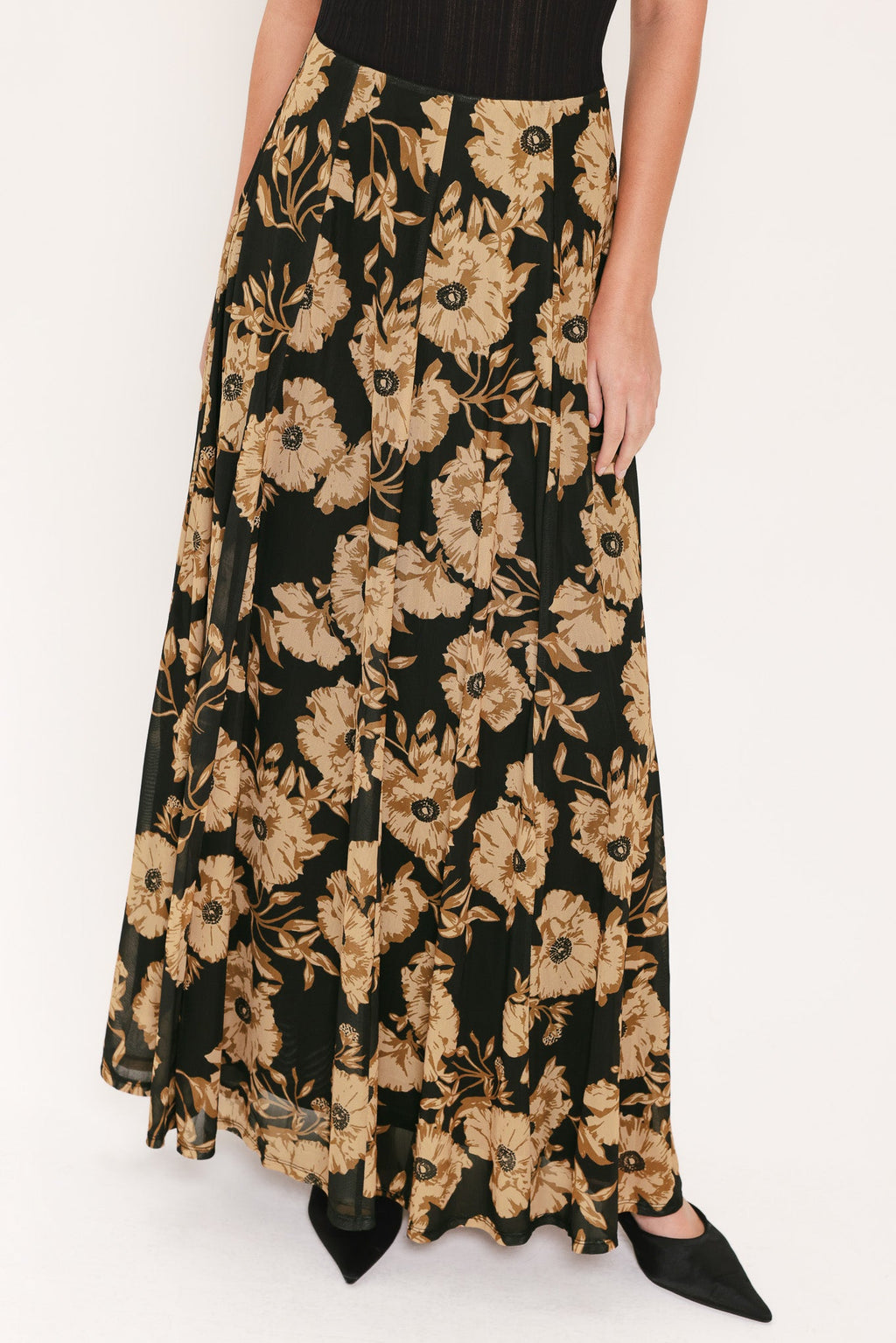 EARTHEN FLOWER FANTASY POWER MESH FULL MAXI SKIRT