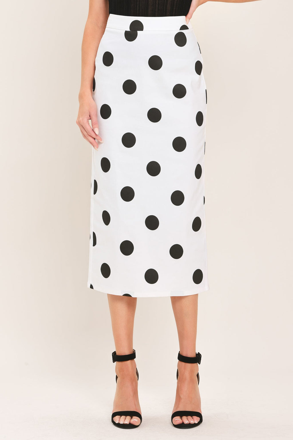 RETRO POLKA DOT WOVEN MIDI PENCIL SKIRT