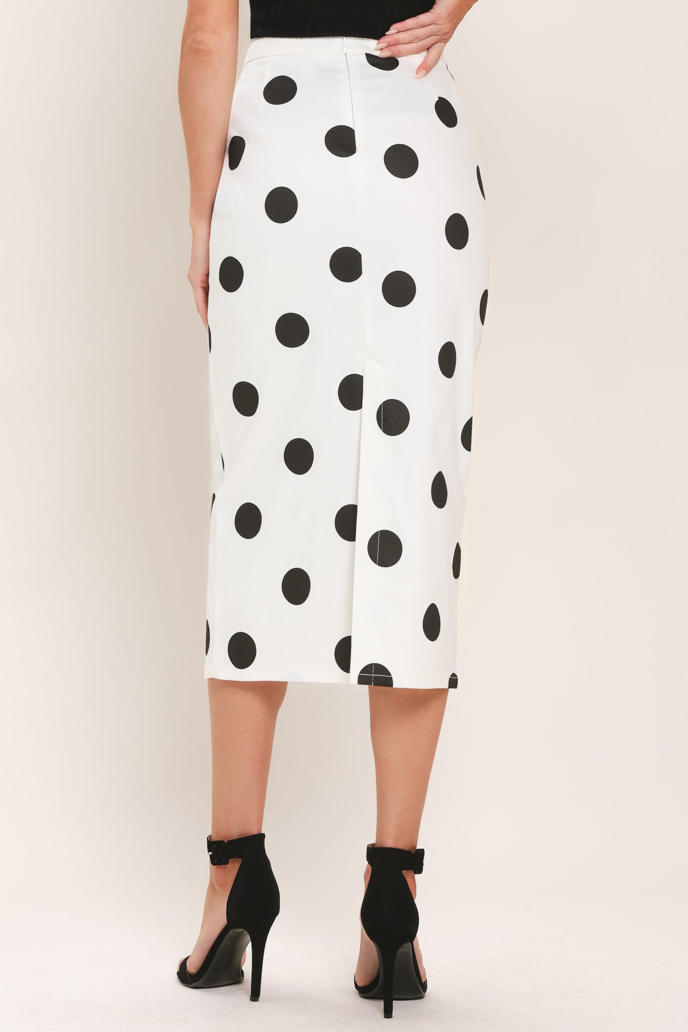 RETRO POLKA DOT WOVEN MIDI PENCIL SKIRT
